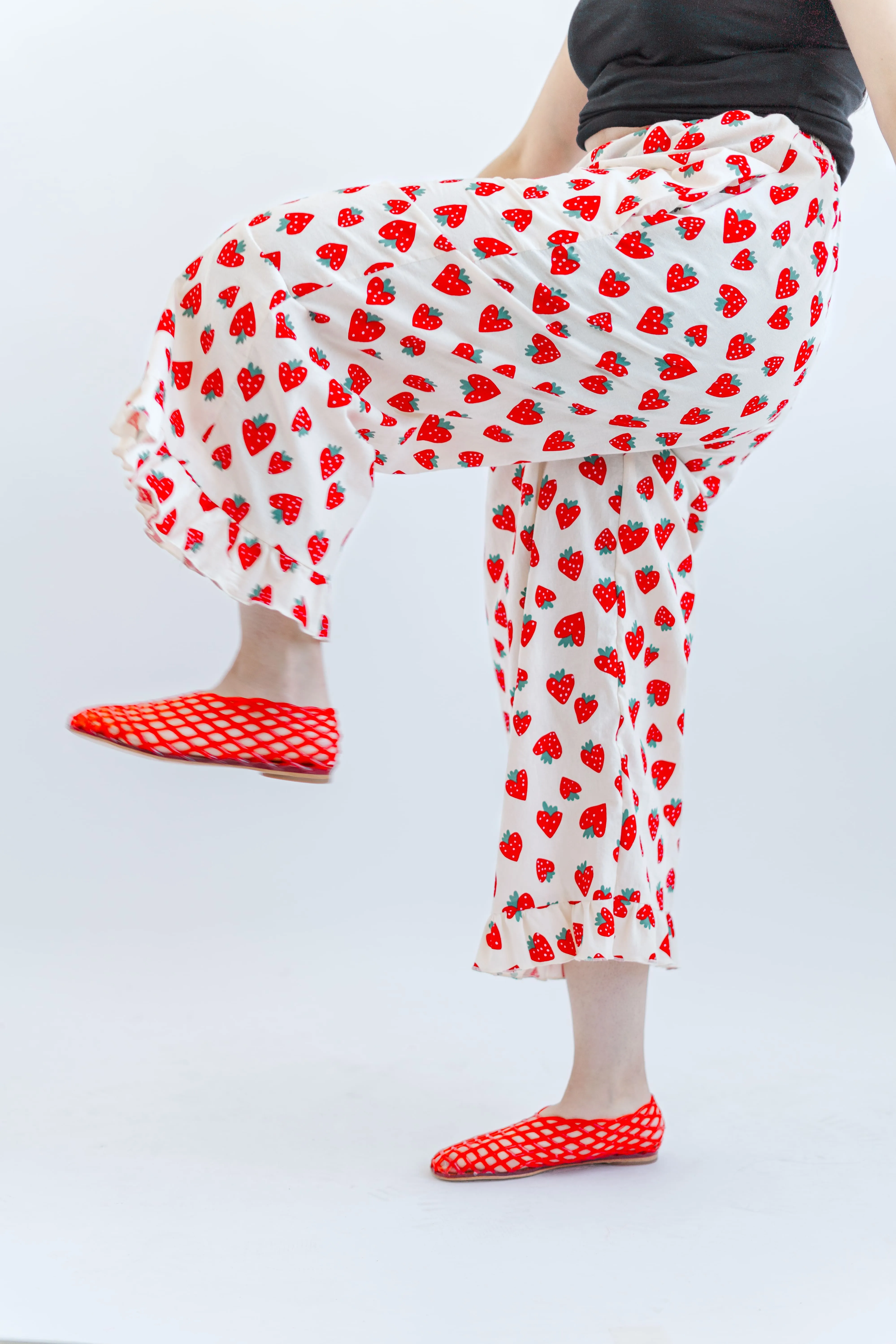 Ruffle Pants in Strawberry Cotton Poplin sold by Nettle Studios product image thumbnail 5