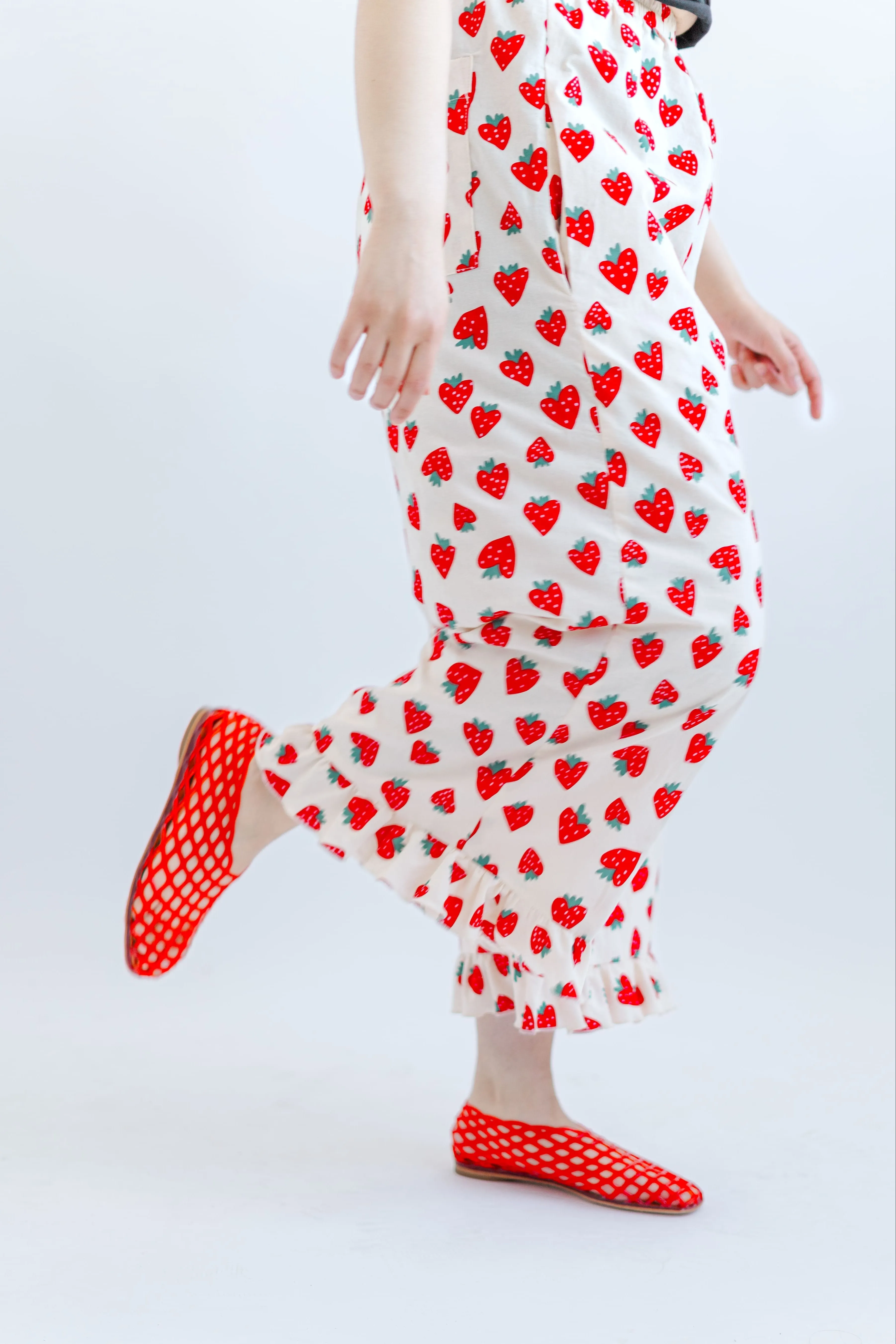 Ruffle Pants in Strawberry Cotton Poplin sold by Nettle Studios product image thumbnail 2