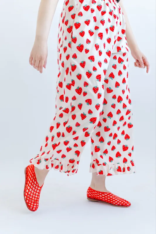 Ruffle Pants in Strawberry Cotton Poplin sold by Nettle Studios