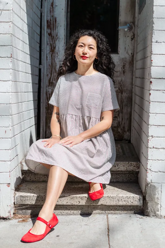 Everyday Dress in Striped Linen (RTS) sold by Nettle Studios