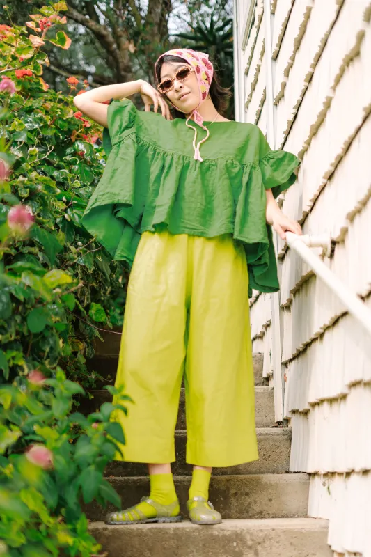 Mid Easy Pant in Limeade Linen (RTS) sold by Nettle Studios