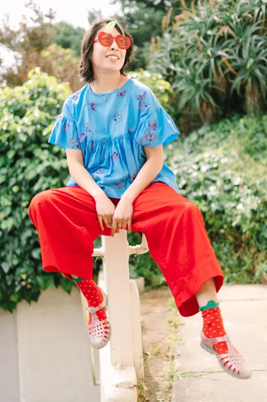 Mid Easy Pant in Cherry Linen (RTS) sold by Nettle Studios