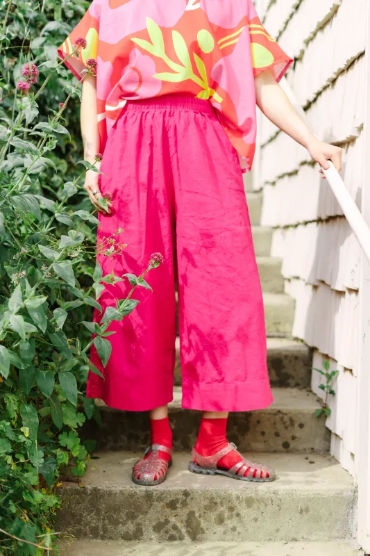 Mid Easy Pant in Hot Pink Linen (RTS) sold by Nettle Studios