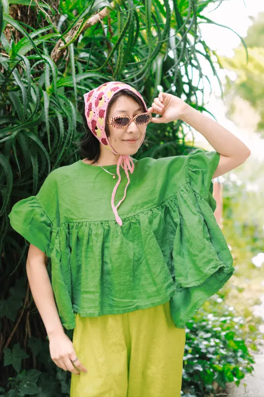 Mushroom Top in Acid Green Linen (RTS) sold by Nettle Studios