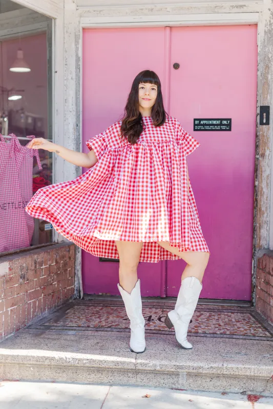 Red Gingham Mini Mushroom Dress sold by Nettle Studios