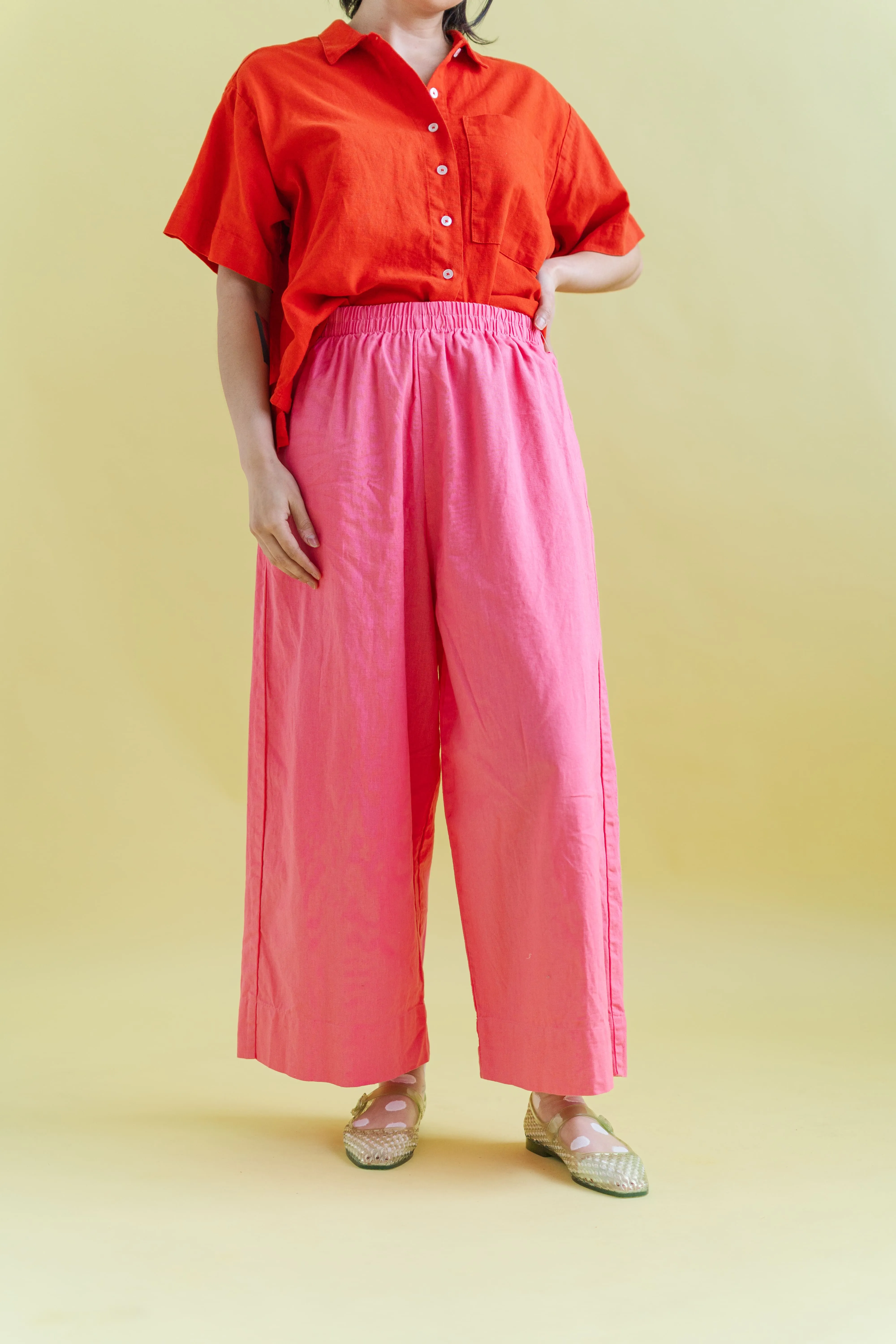 Mid Easy Pant in Bubblegum Linen sold by Nettle Studios