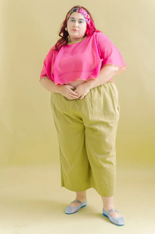 Mid Easy Pant in Chartreuse Linen (RTS) sold by Nettle Studios