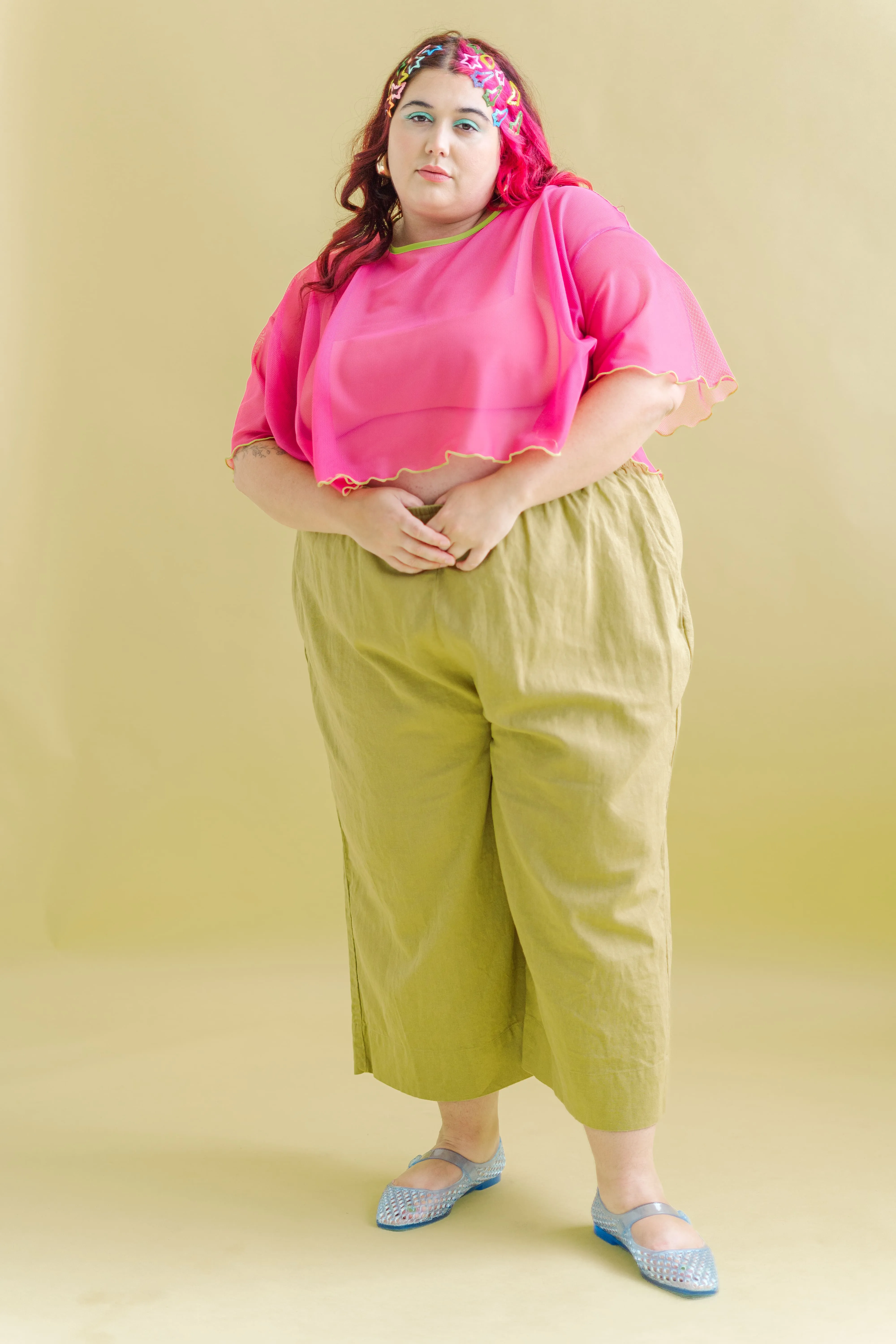 Mid Easy Pant in Chartreuse Linen sold by Nettle Studios