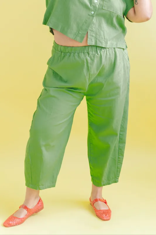 Barrel Pant in Acid Green Twill sold by Nettle Studios