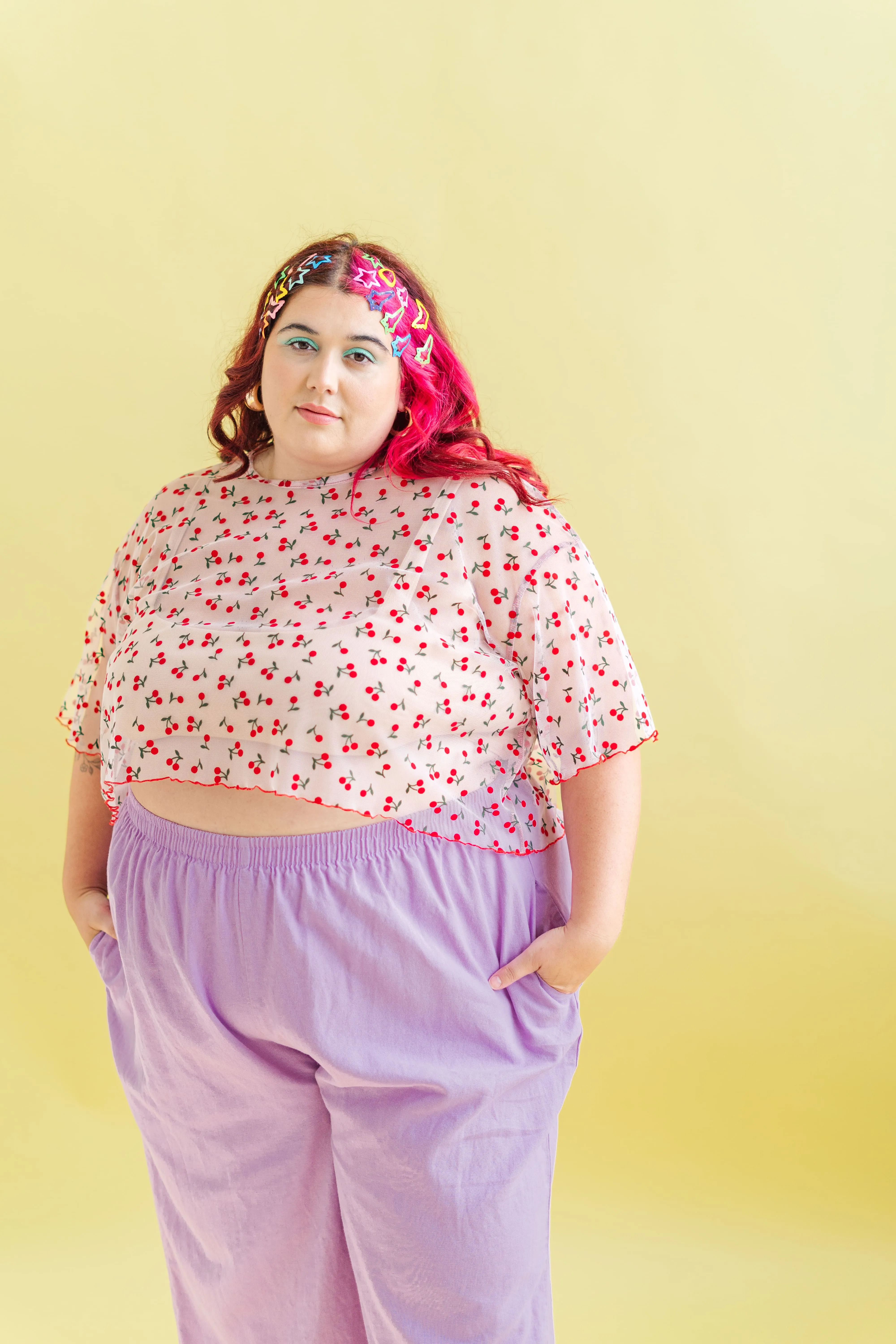 Boxy Crop Top in Cherry Mesh sold by Nettle Studios product image thumbnail 5