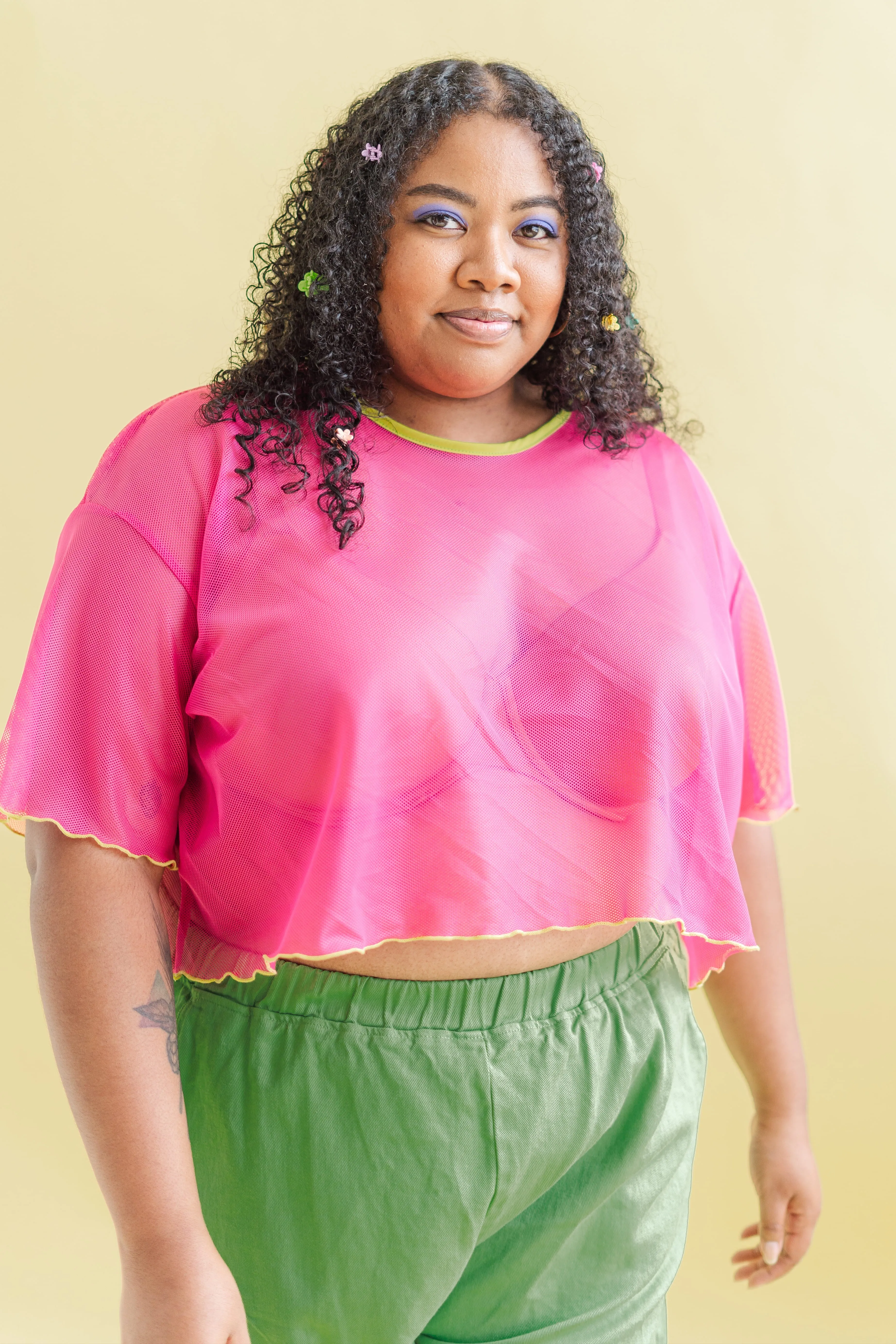 Boxy Crop Top in Hot Pink Mesh sold by Nettle Studios
