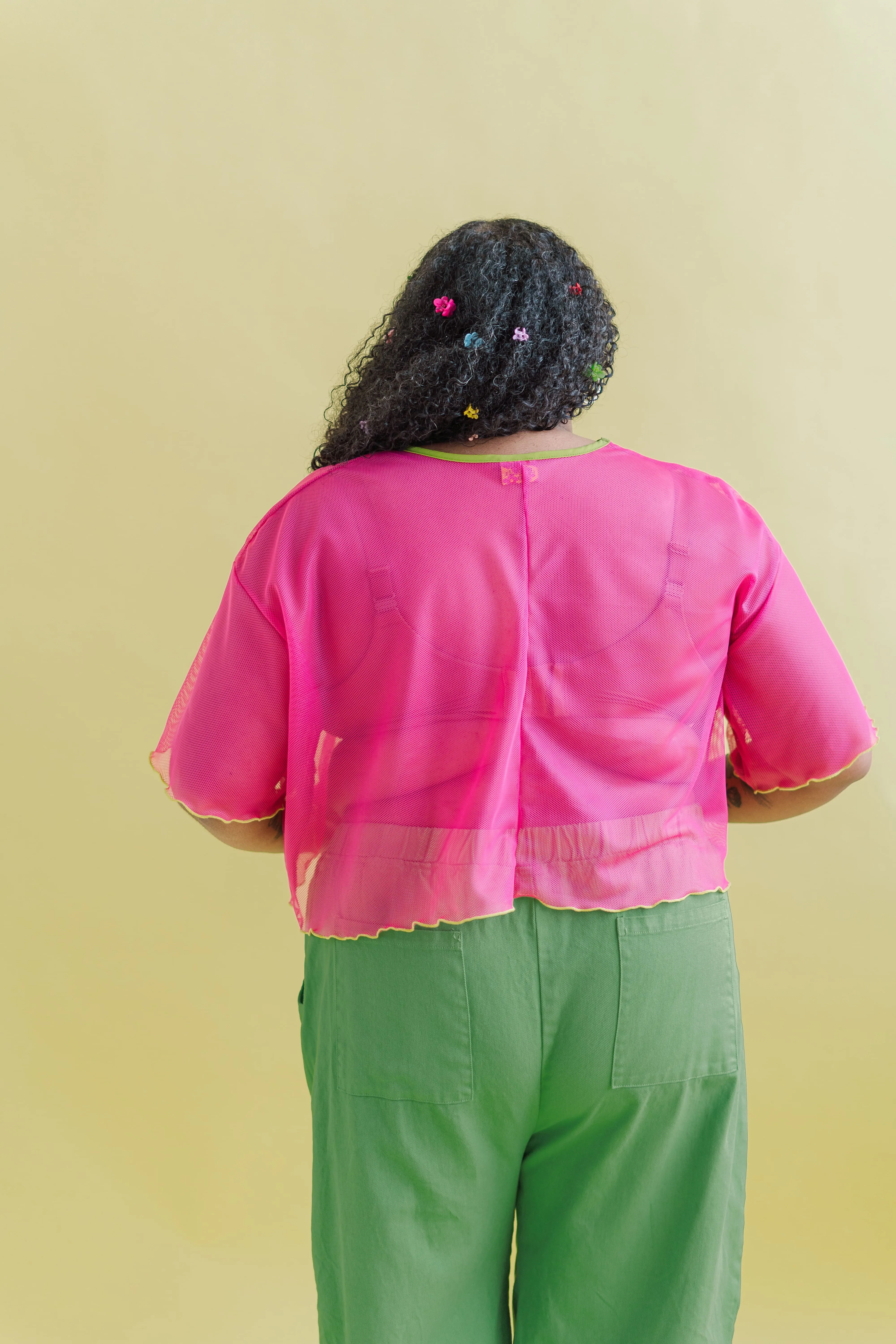 Boxy Crop Top in Hot Pink Mesh sold by Nettle Studios product image thumbnail 4