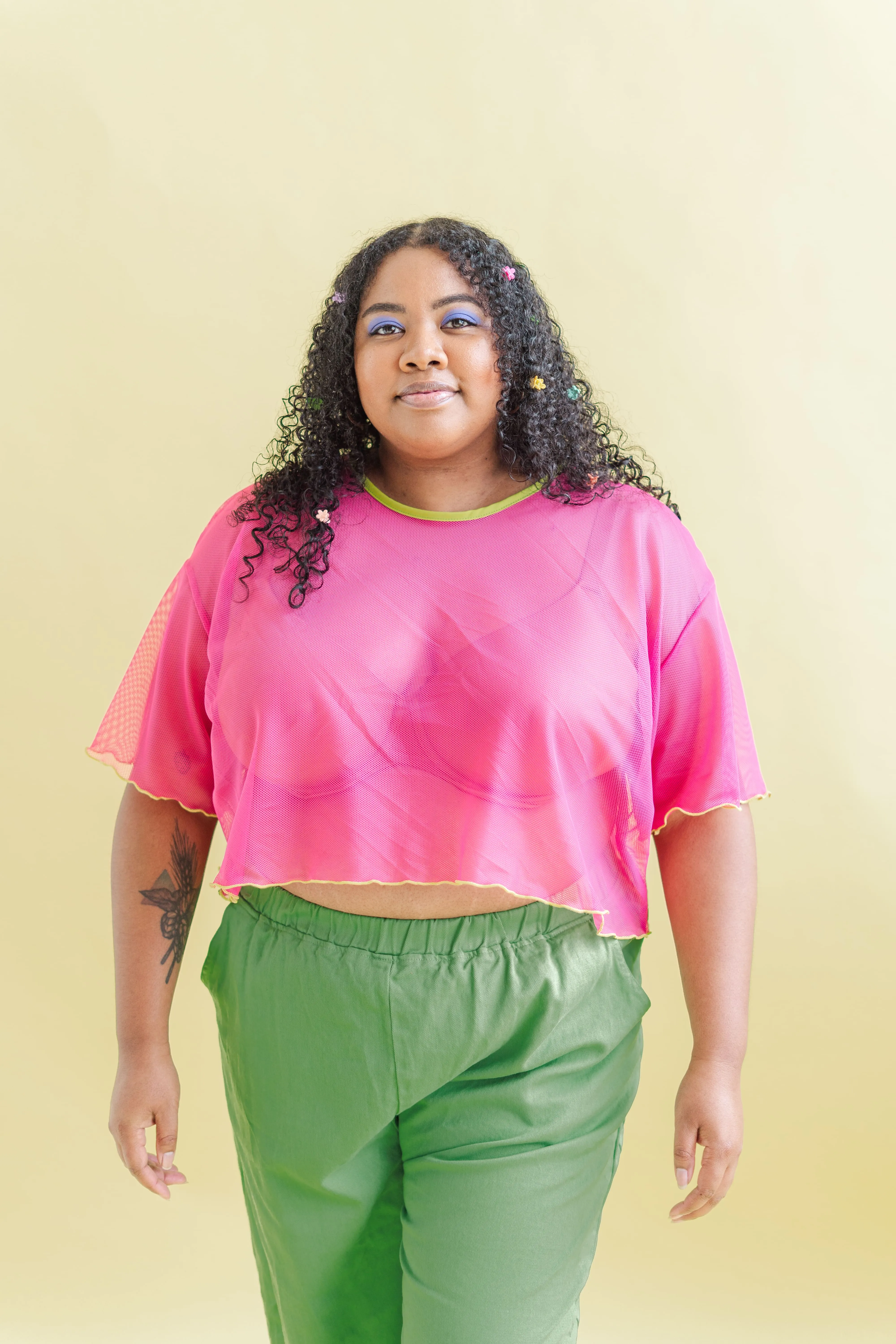 Boxy Crop Top in Hot Pink Mesh sold by Nettle Studios product image thumbnail 2
