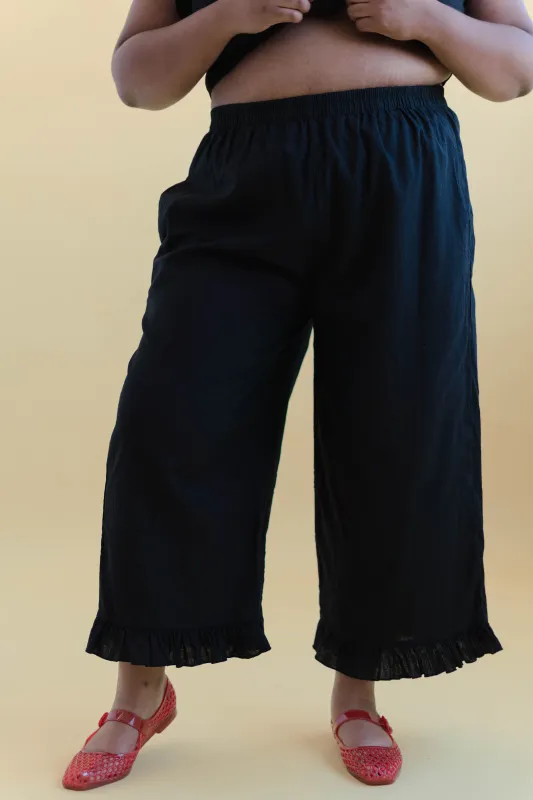 Ruffle Pants in Black Linen sold by Nettle Studios