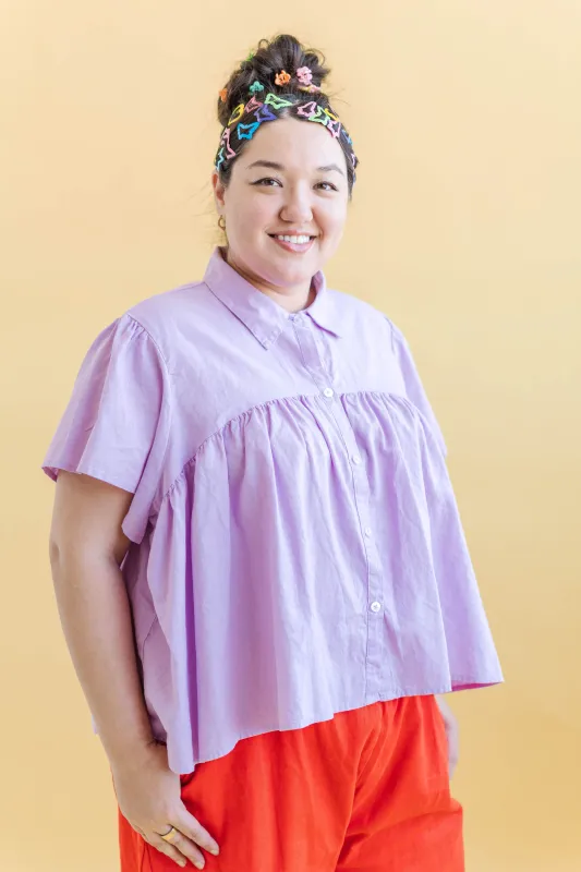 Button Mushroom Top in Lilac Linen (RTS) sold by Nettle Studios