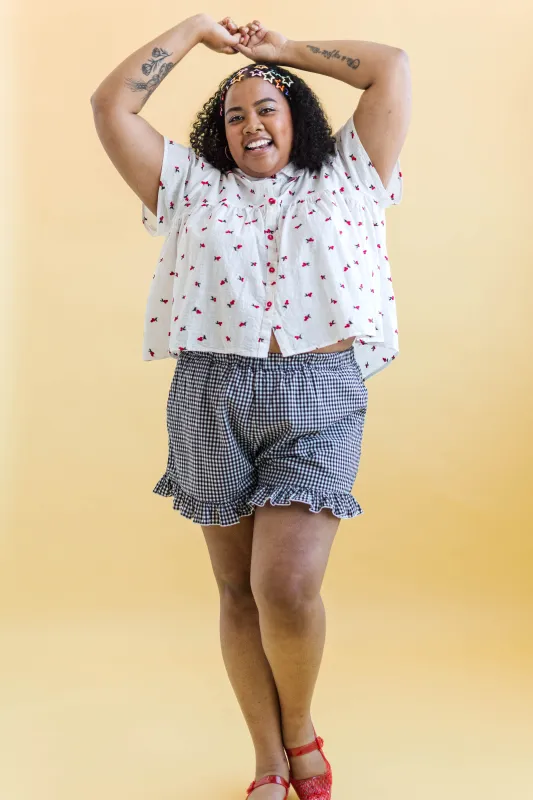 WHITE CHERRY COTTON BUTTON MUSHROOM TOP made by Nettle Studios
