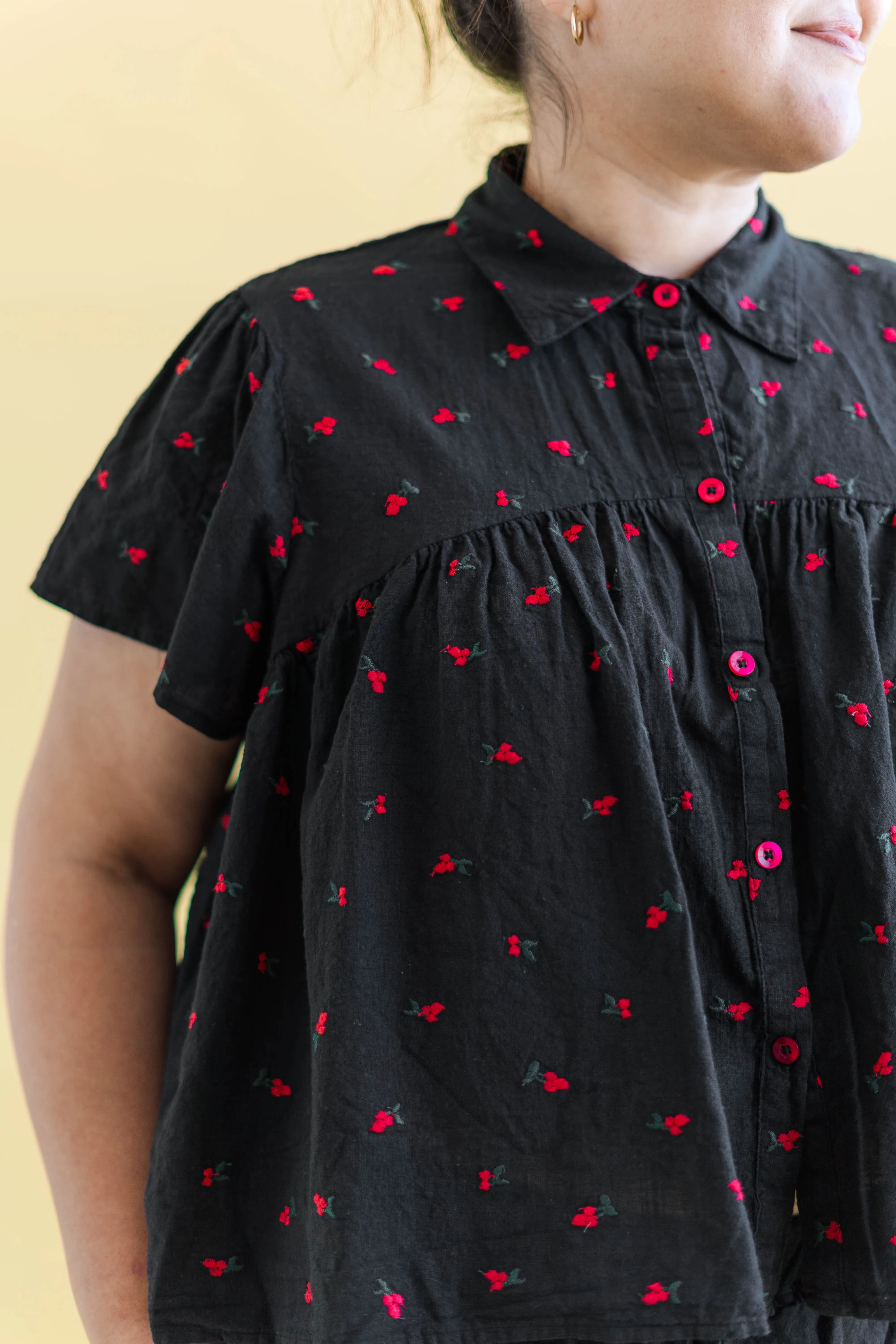 BLACK CHERRY COTTON BUTTON MUSHROOM TOP sold by Nettle Studios