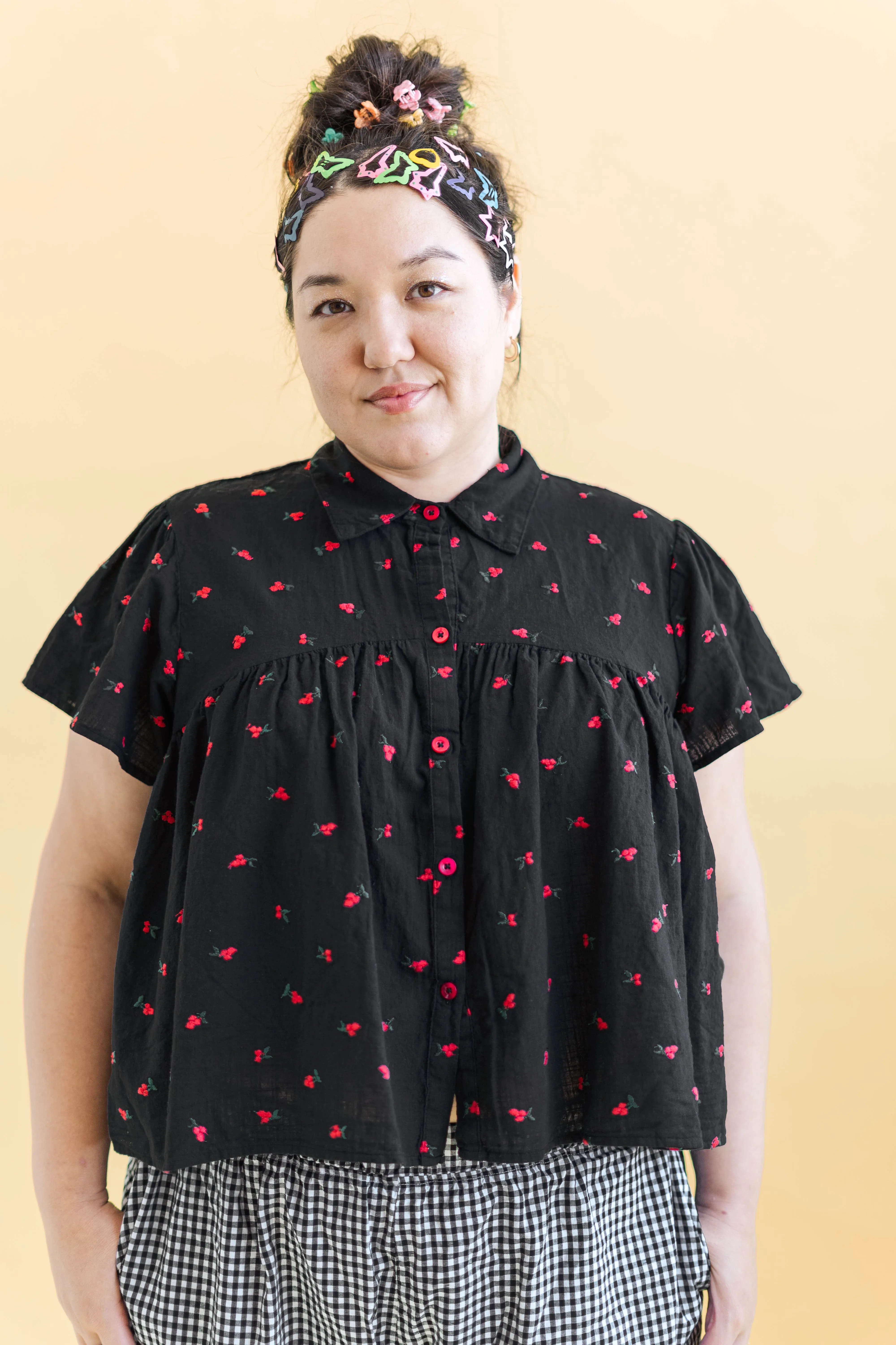 BLACK CHERRY COTTON BUTTON MUSHROOM TOP sold by Nettle Studios product image thumbnail 5