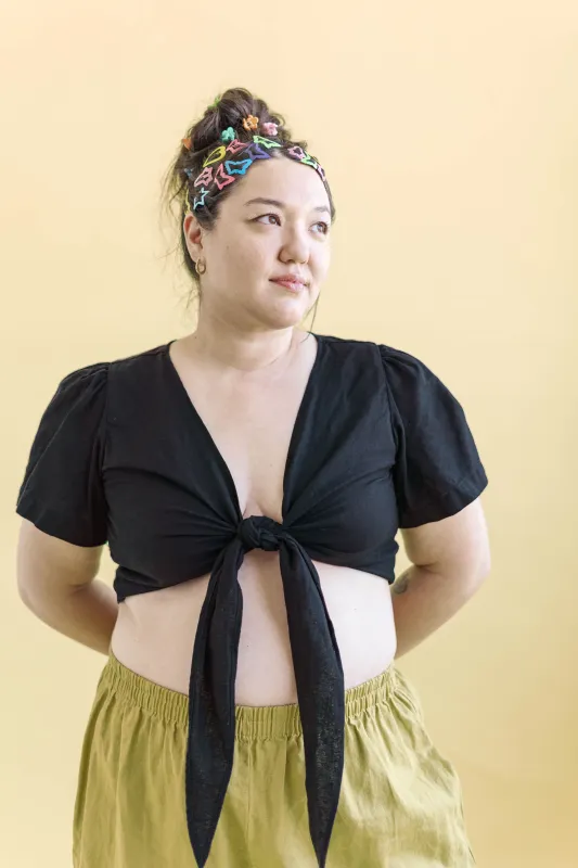 Tied Top in Black Linen sold by Nettle Studios