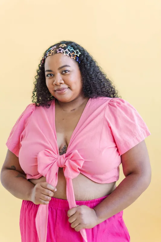 Bubblegum Linen Tied Top sold by Nettle Studios