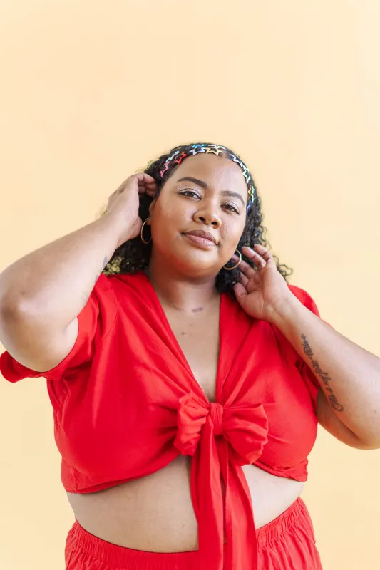 Tied Top in Cherry Linen made by Nettle Studios