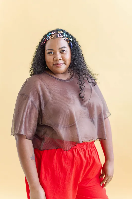 Boxy Crop Top in Espresso Mesh sold by Nettle Studios