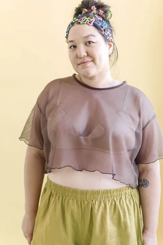 Boxy Crop Top in Brown Sugar Mesh sold by Nettle Studios
