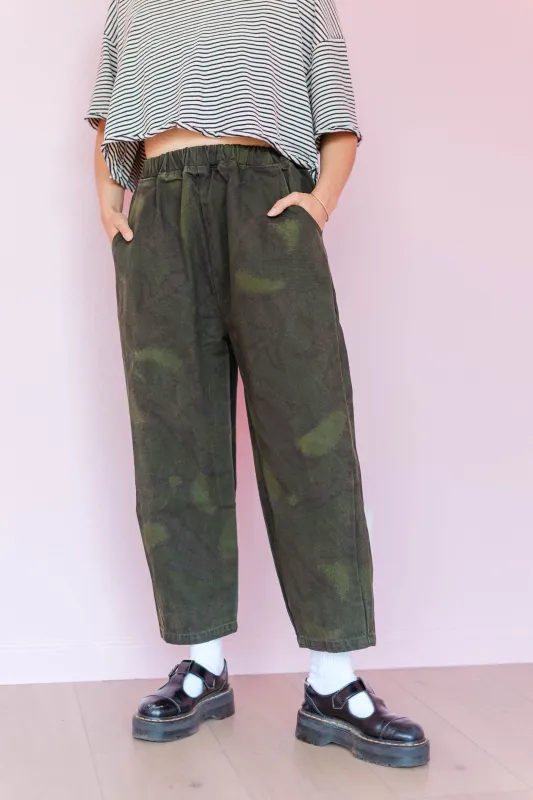 Barrel Pant in Overdyed Camo sold by Nettle Studios