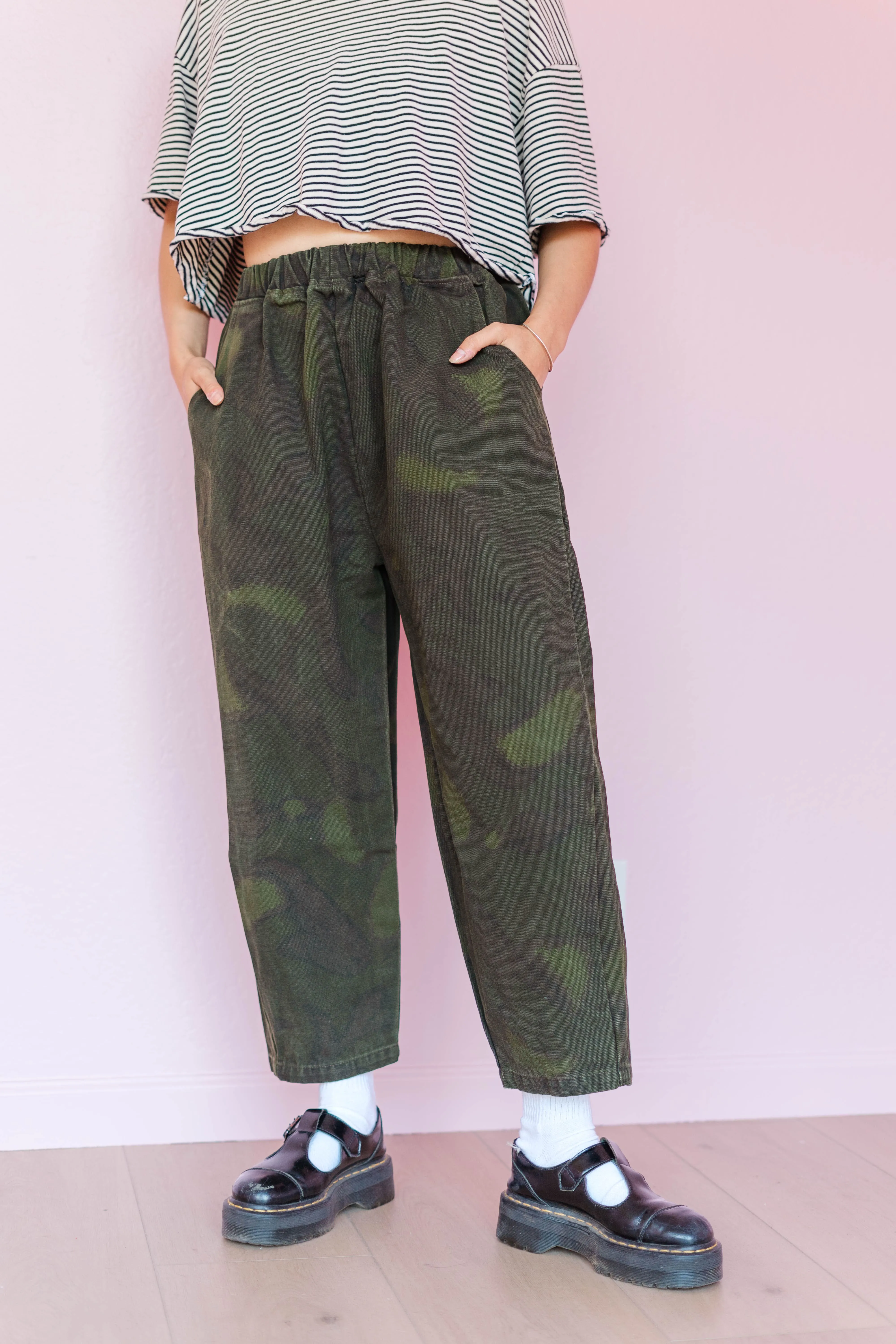 Barrel Pant in Overdyed Camo sold by Nettle Studios