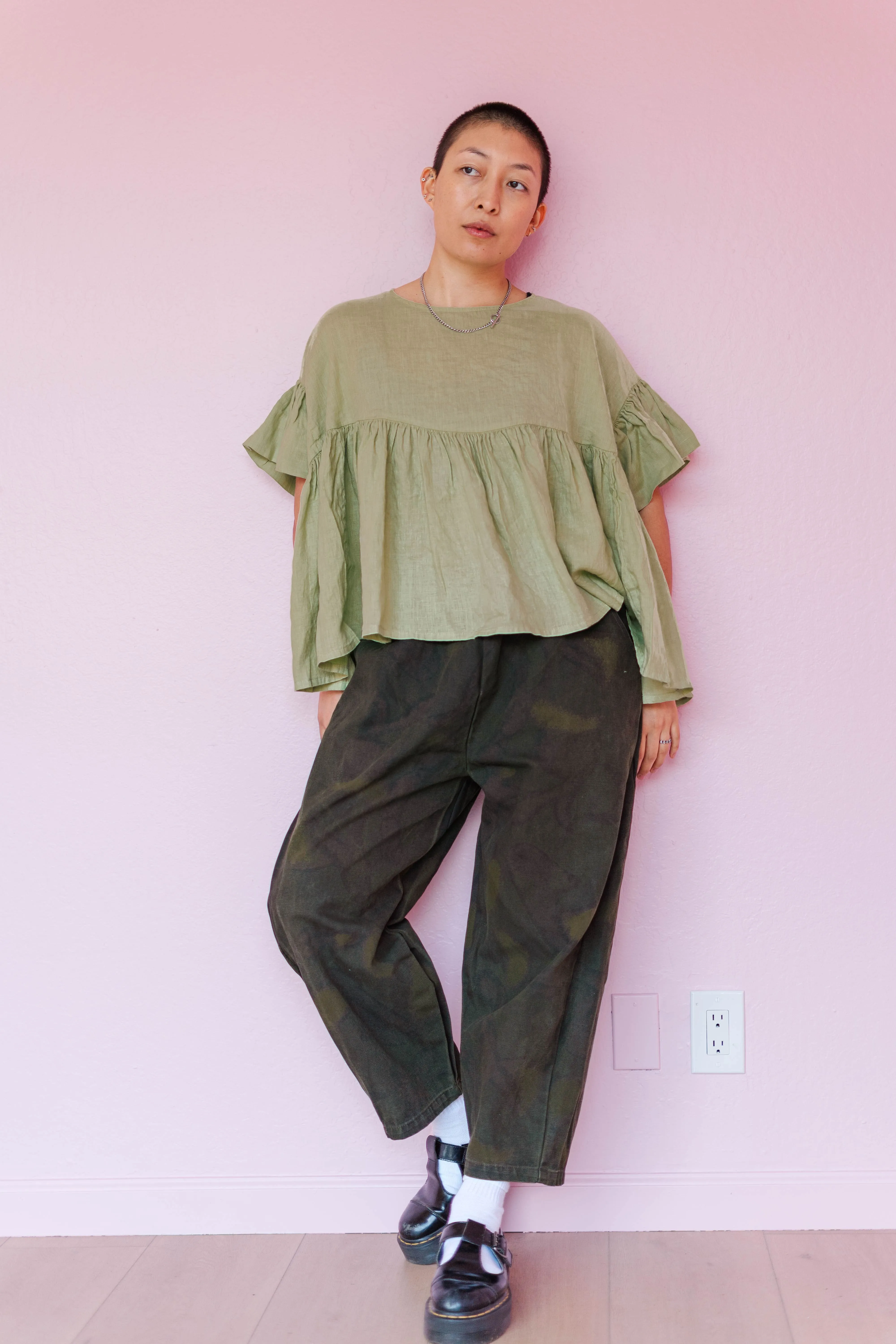 Mushroom Top in Celery Linen sold by Nettle Studios product image thumbnail 4