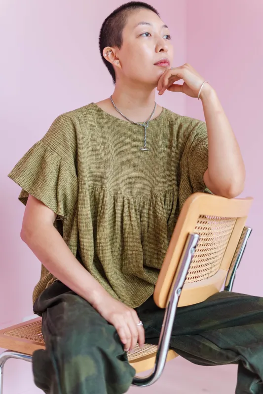 Mushroom Top in Chartreuse Gauze sold by Nettle Studios