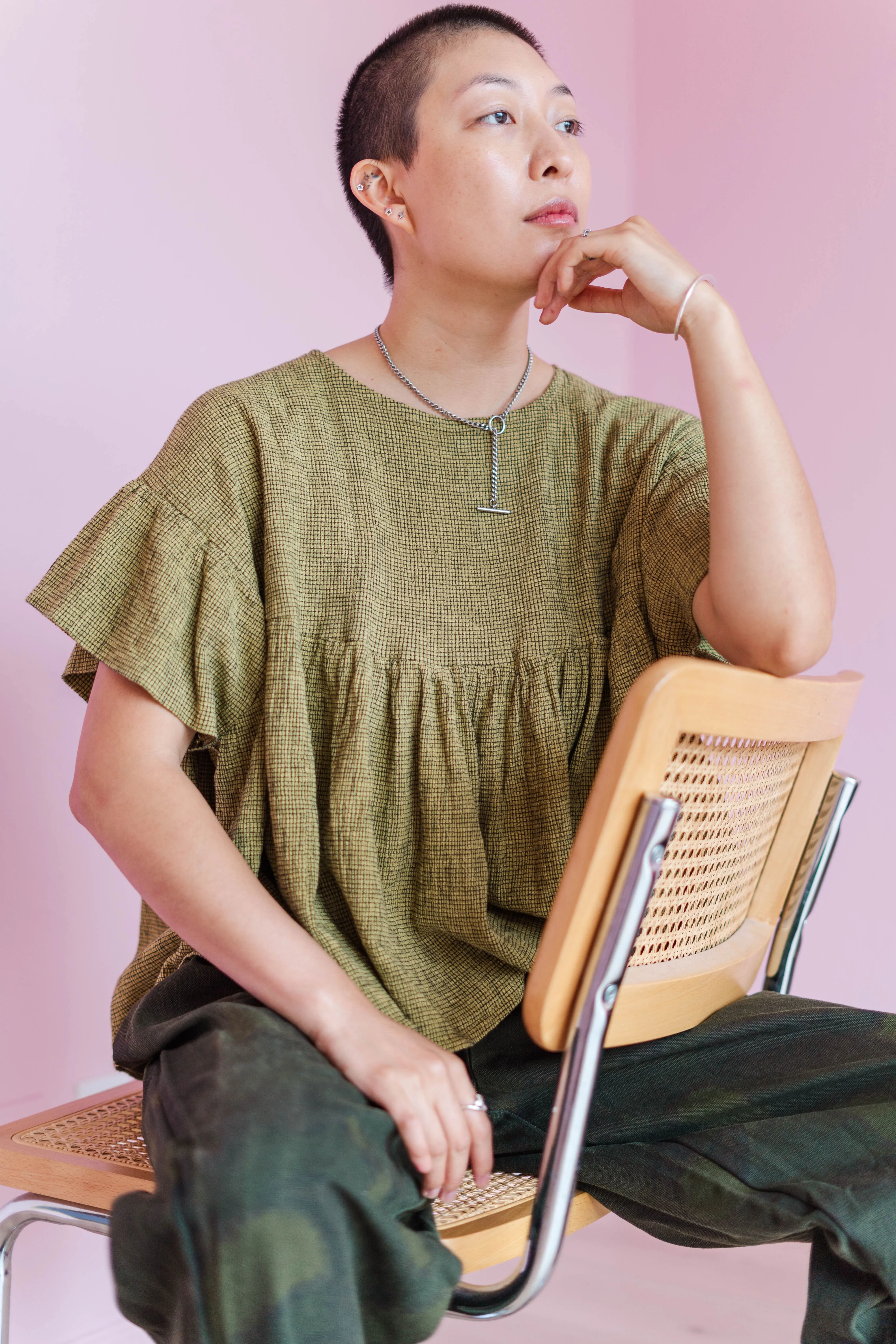 Mushroom Top in Chartreuse Gauze sold by Nettle Studios