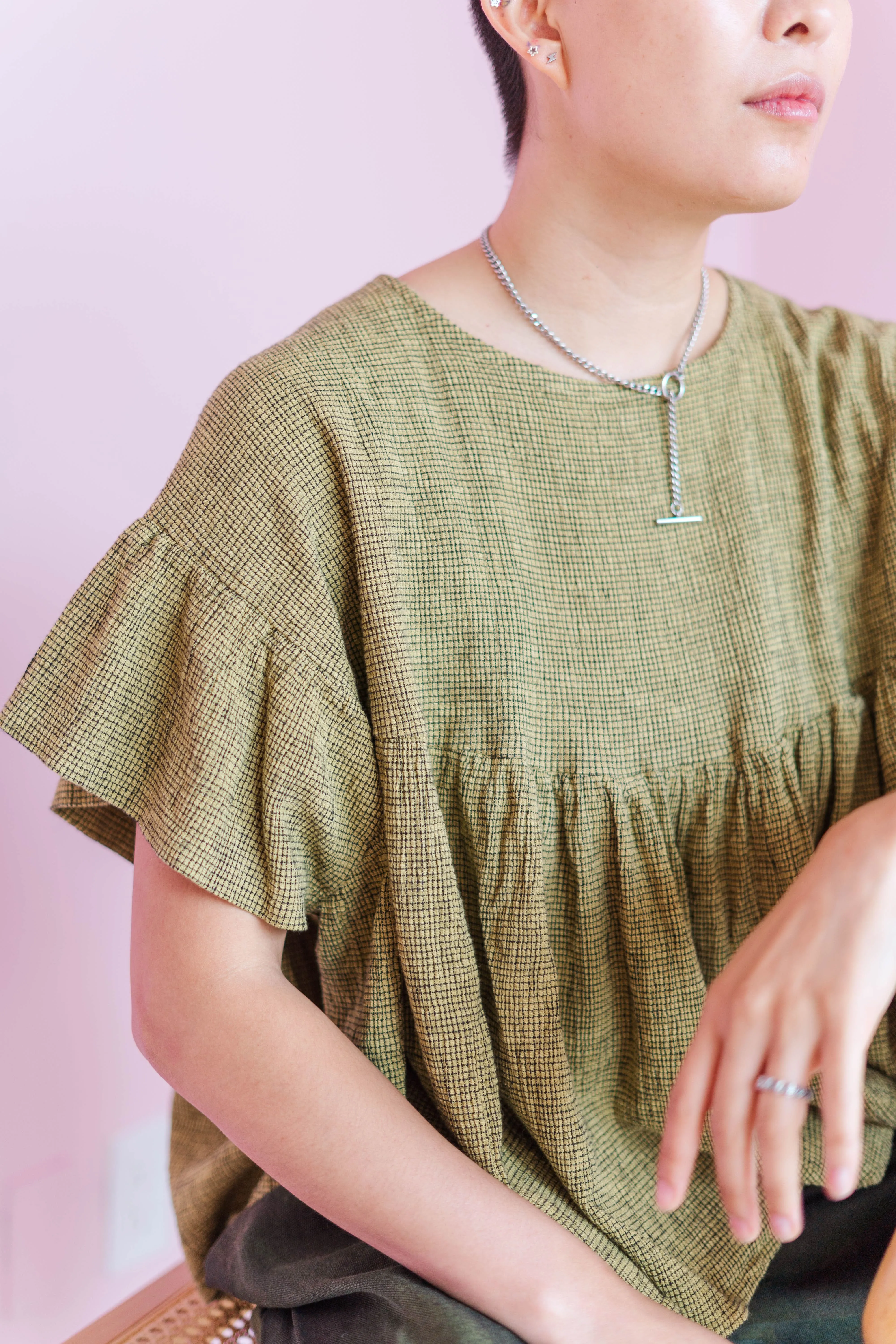 Mushroom Top in Chartreuse Gauze sold by Nettle Studios product image thumbnail 3