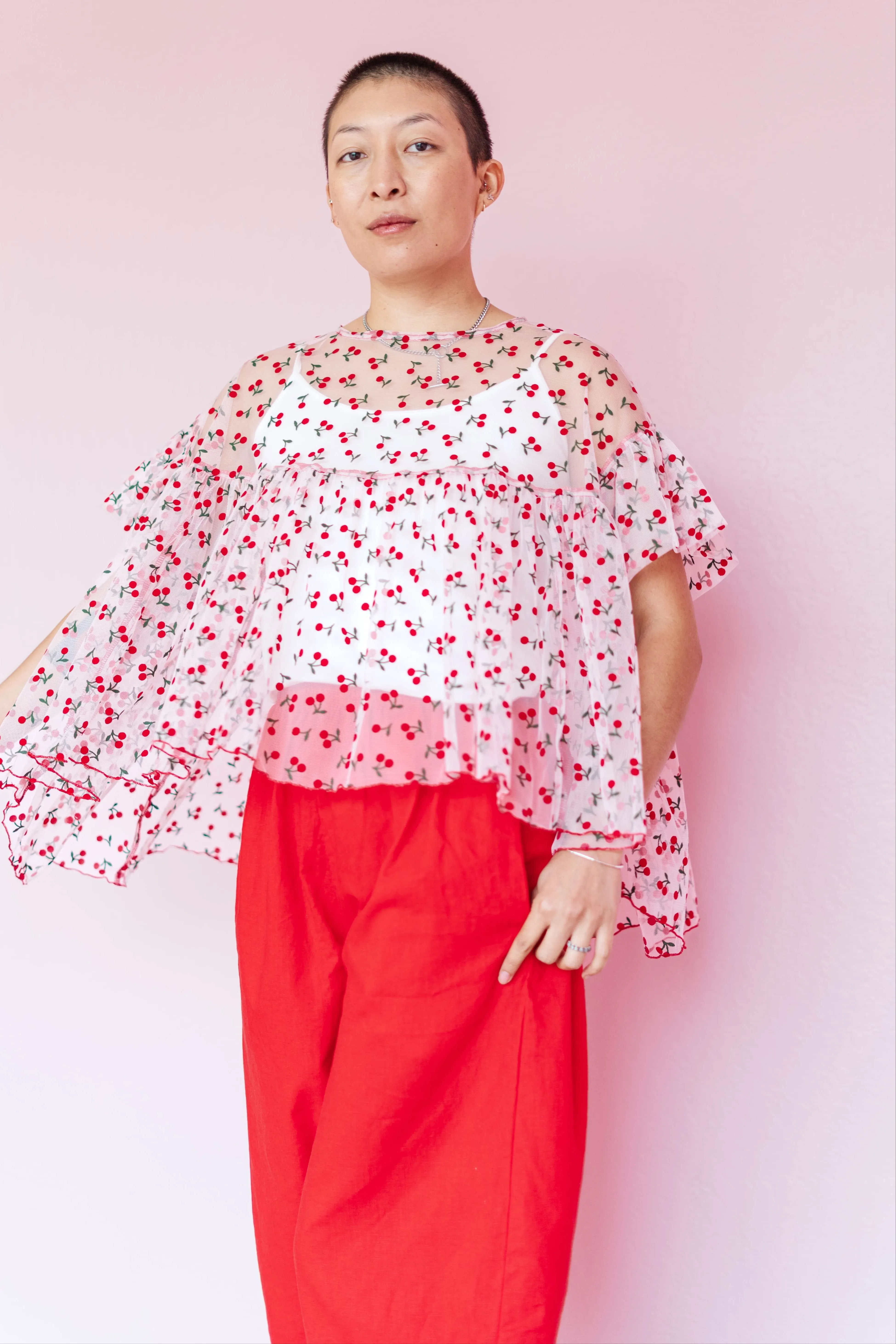 Mushroom Top in Cherry Mesh sold by Nettle Studios