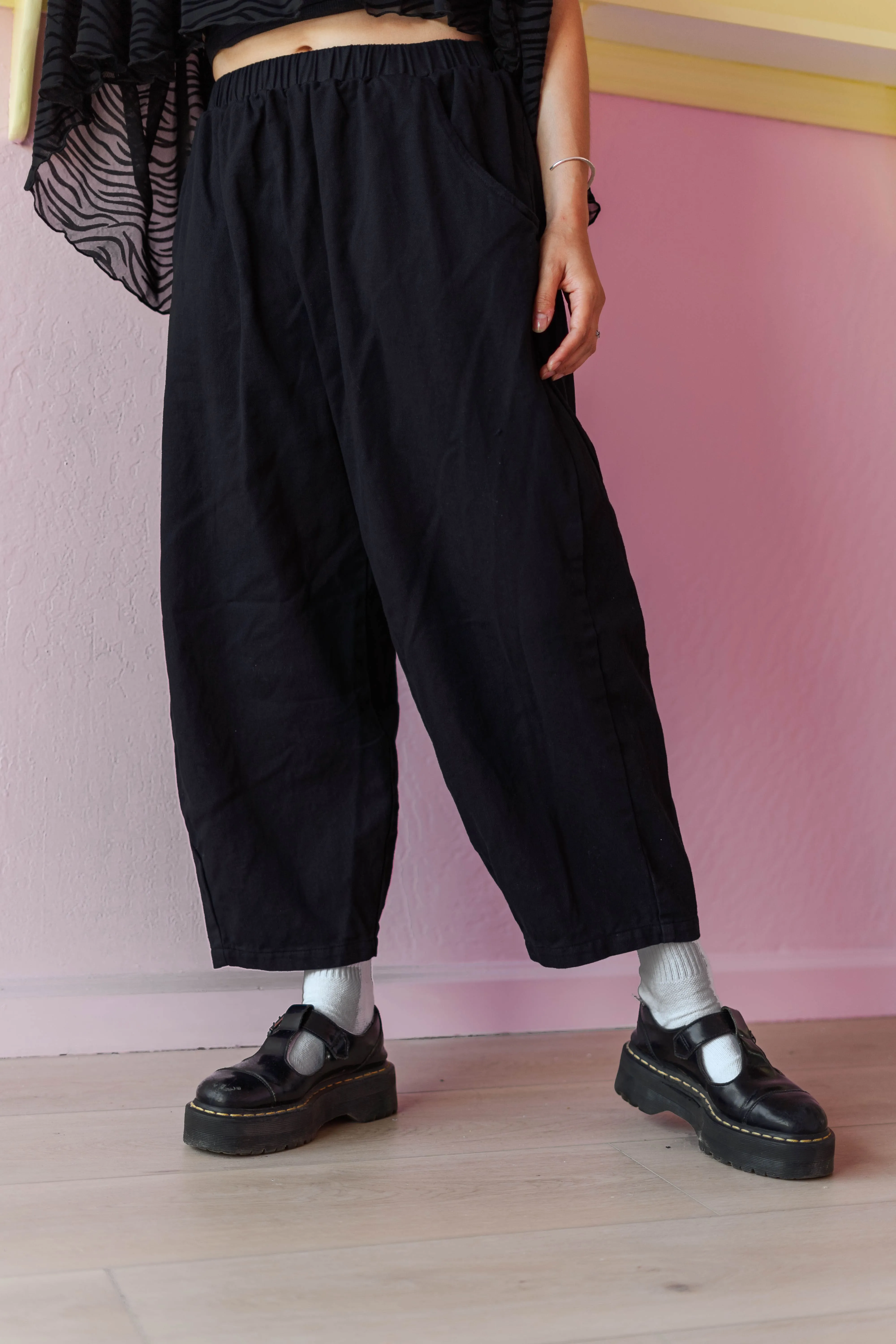 Black Twill Barrel Pant sold by Nettle Studios