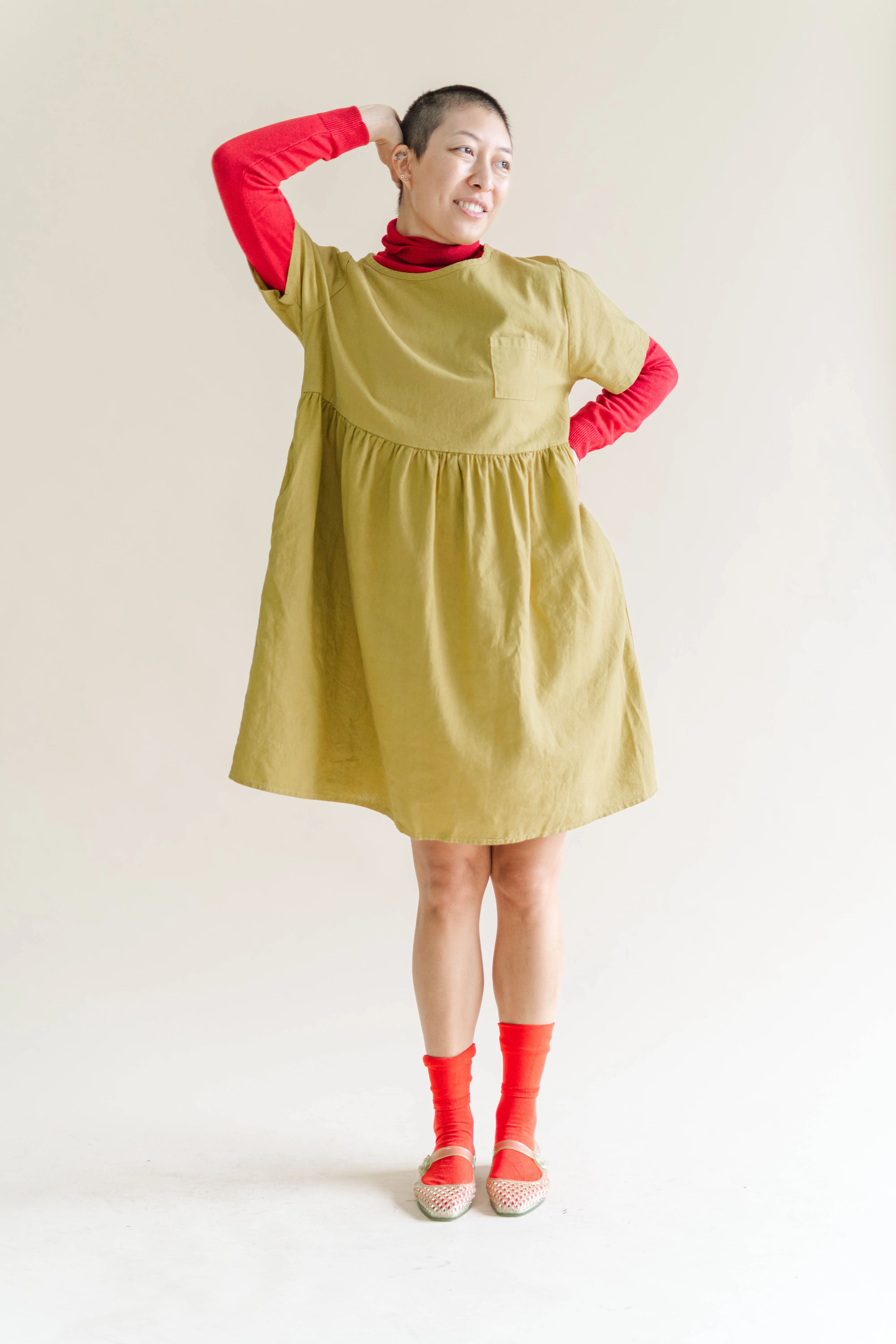 Chartreuse Linen Everyday Dress sold by Nettle Studios product image thumbnail 4