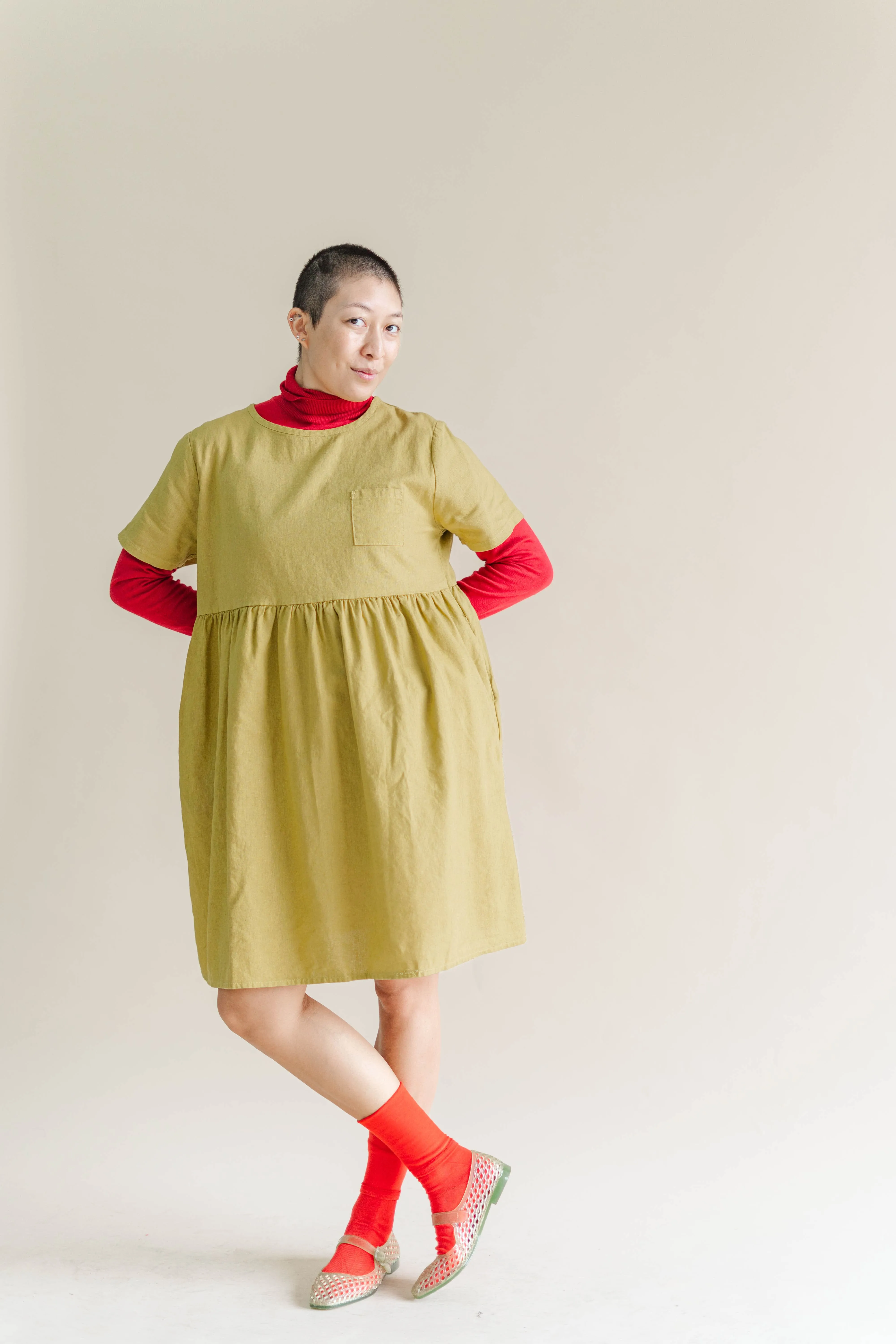 Chartreuse Linen Everyday Dress sold by Nettle Studios product image thumbnail 3