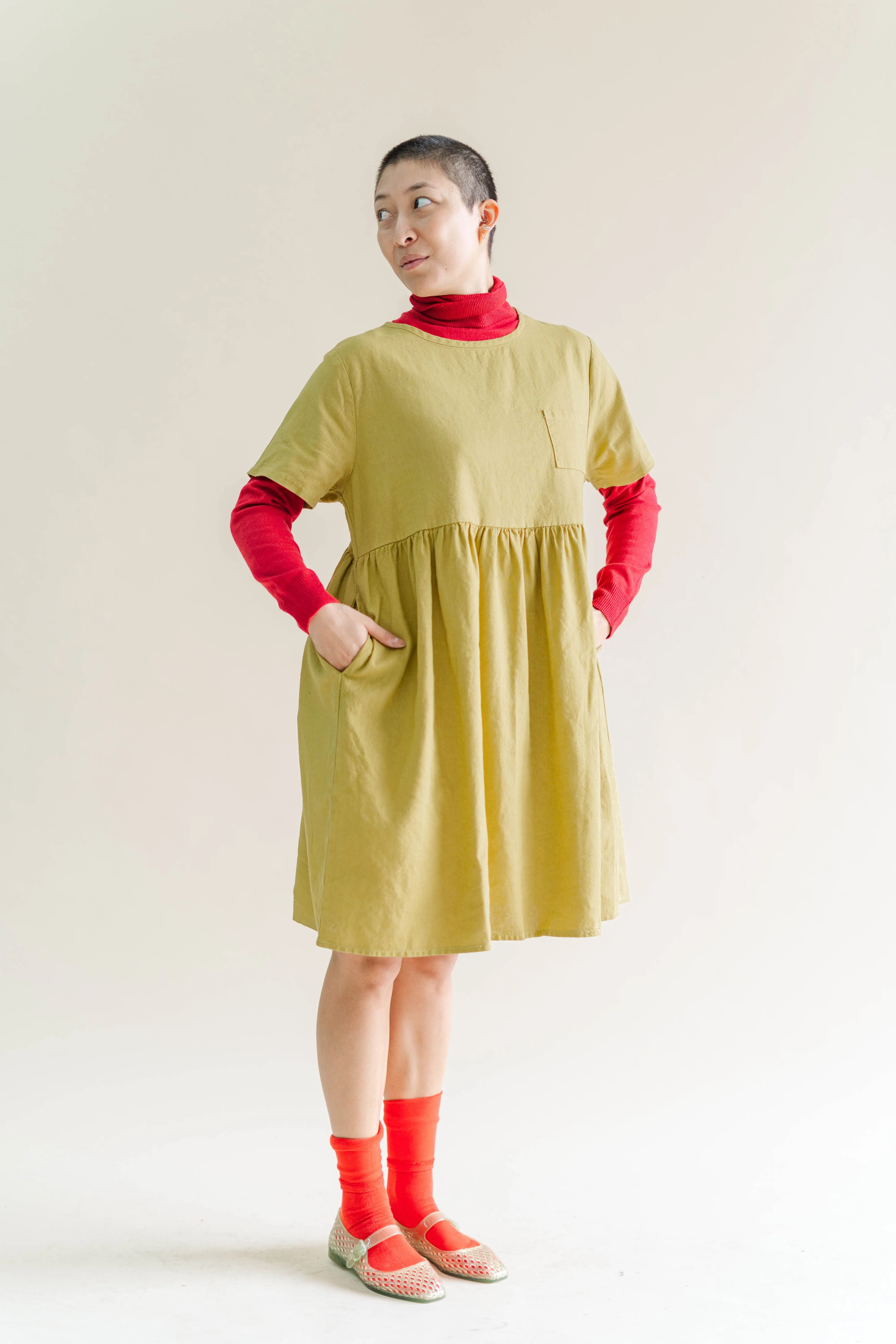 Chartreuse Linen Everyday Dress sold by Nettle Studios product image thumbnail 5