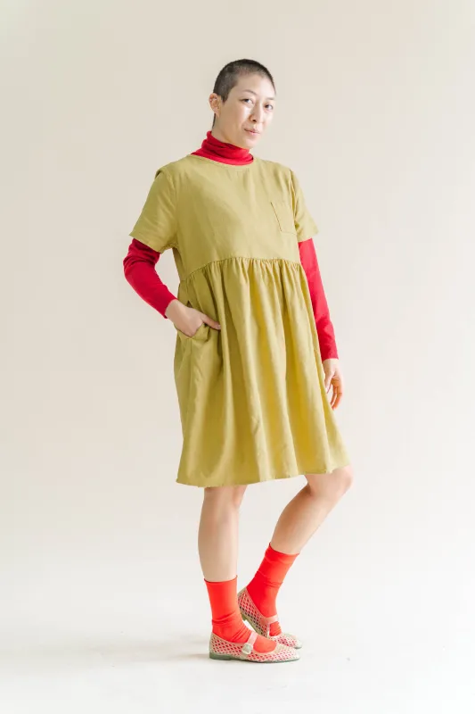 Chartreuse Linen Everyday Dress sold by Nettle Studios