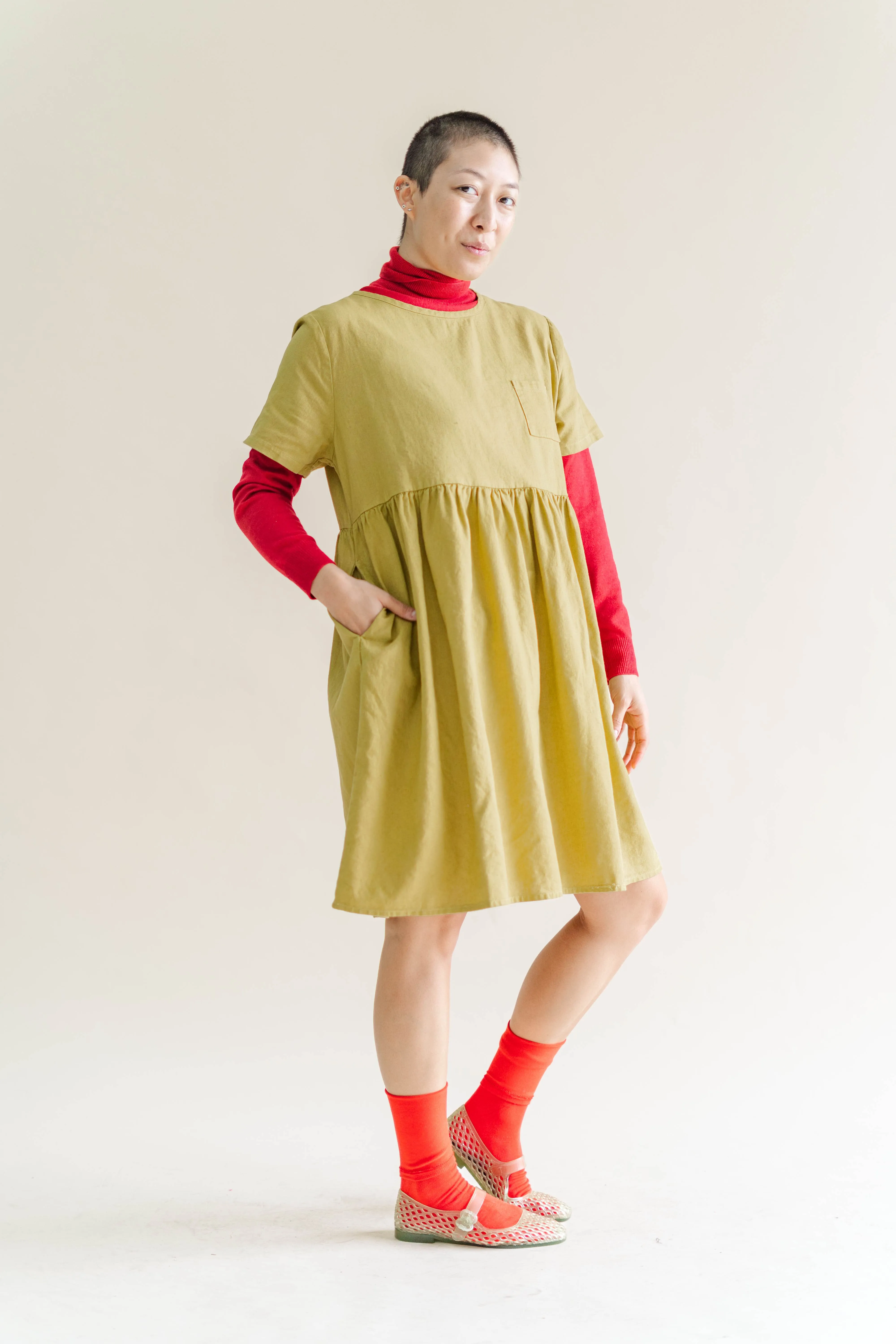 Chartreuse Linen Everyday Dress sold by Nettle Studios
