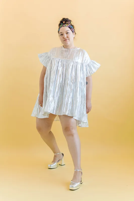 Mini Mushroom Dress in Silver Metallic sold by Nettle Studios