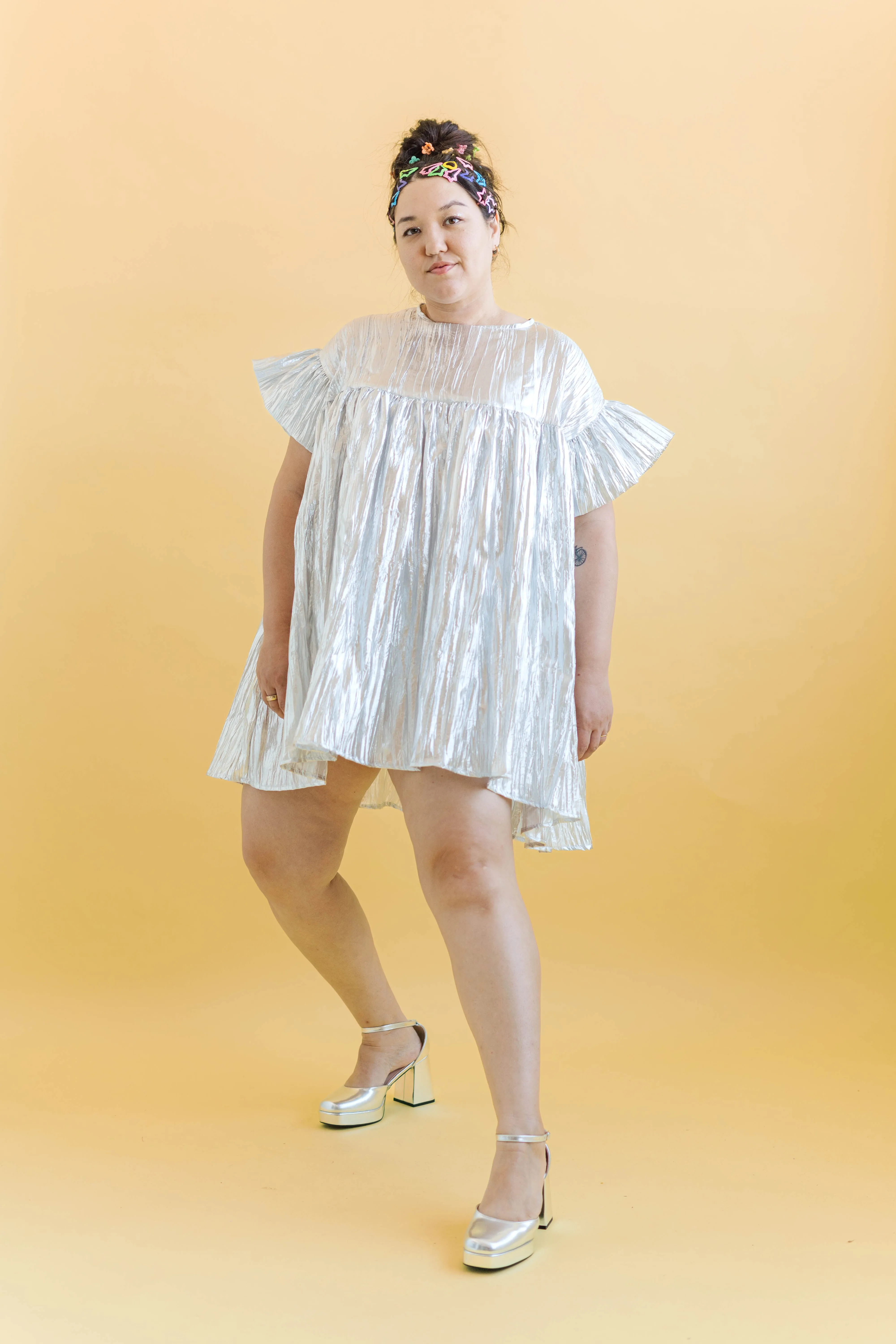 Mini Mushroom Dress in Silver Metallic sold by Nettle Studios