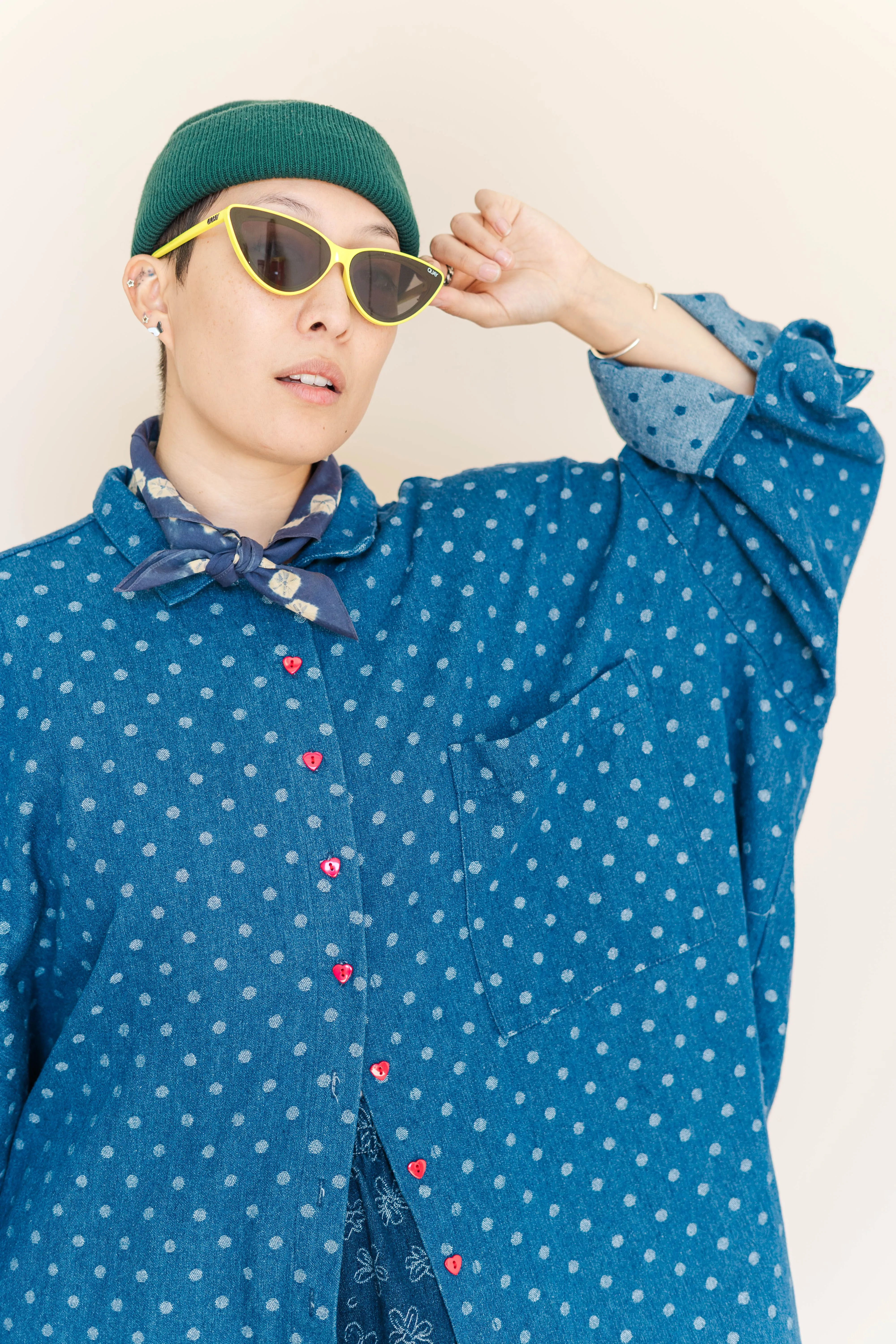 Polka Dot Denim SVLS Top sold by Nettle Studios product image thumbnail 2