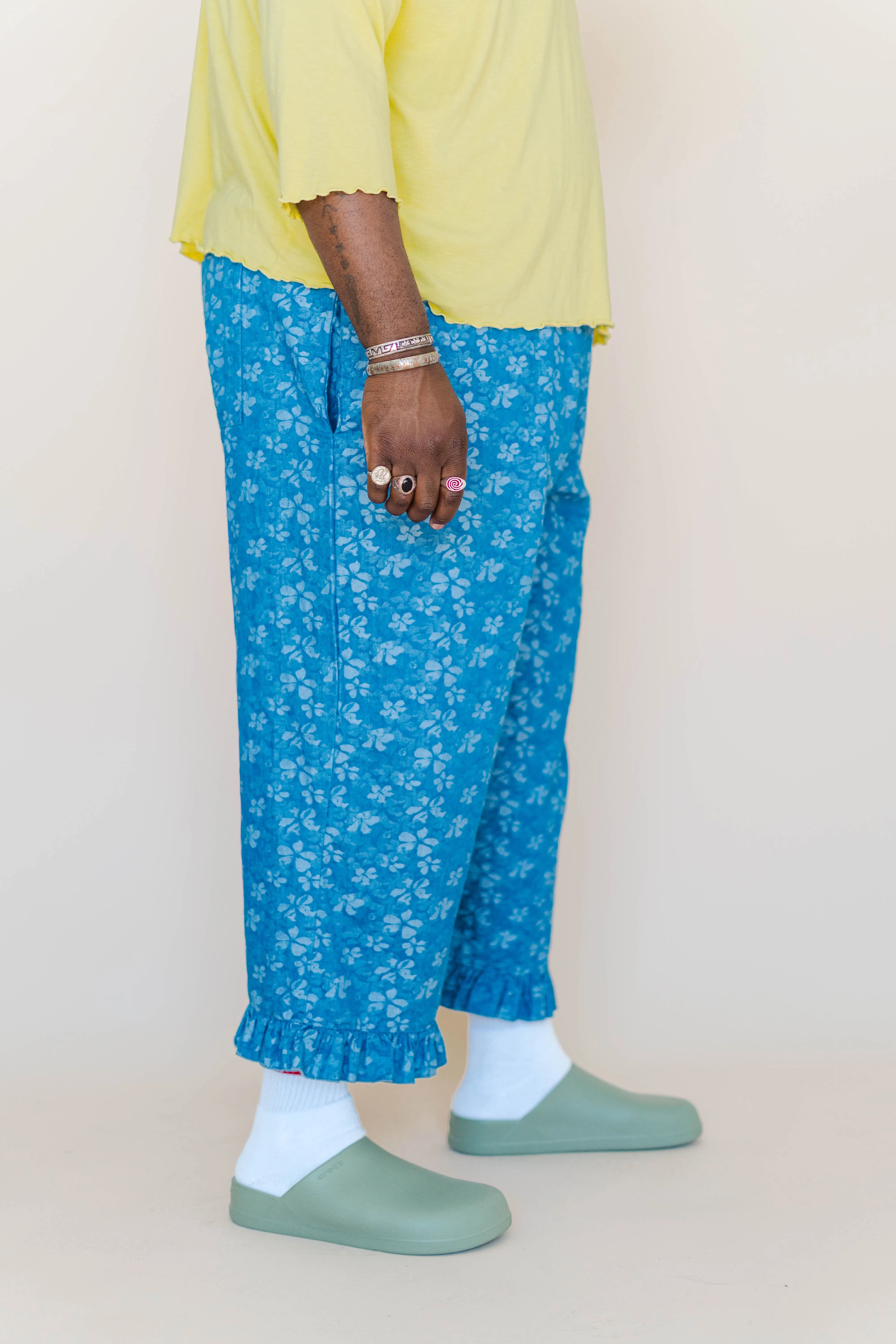 LIGHT FLORAL CHAMBRAY RUFFLE PANT sold by Nettle Studios product image thumbnail 2