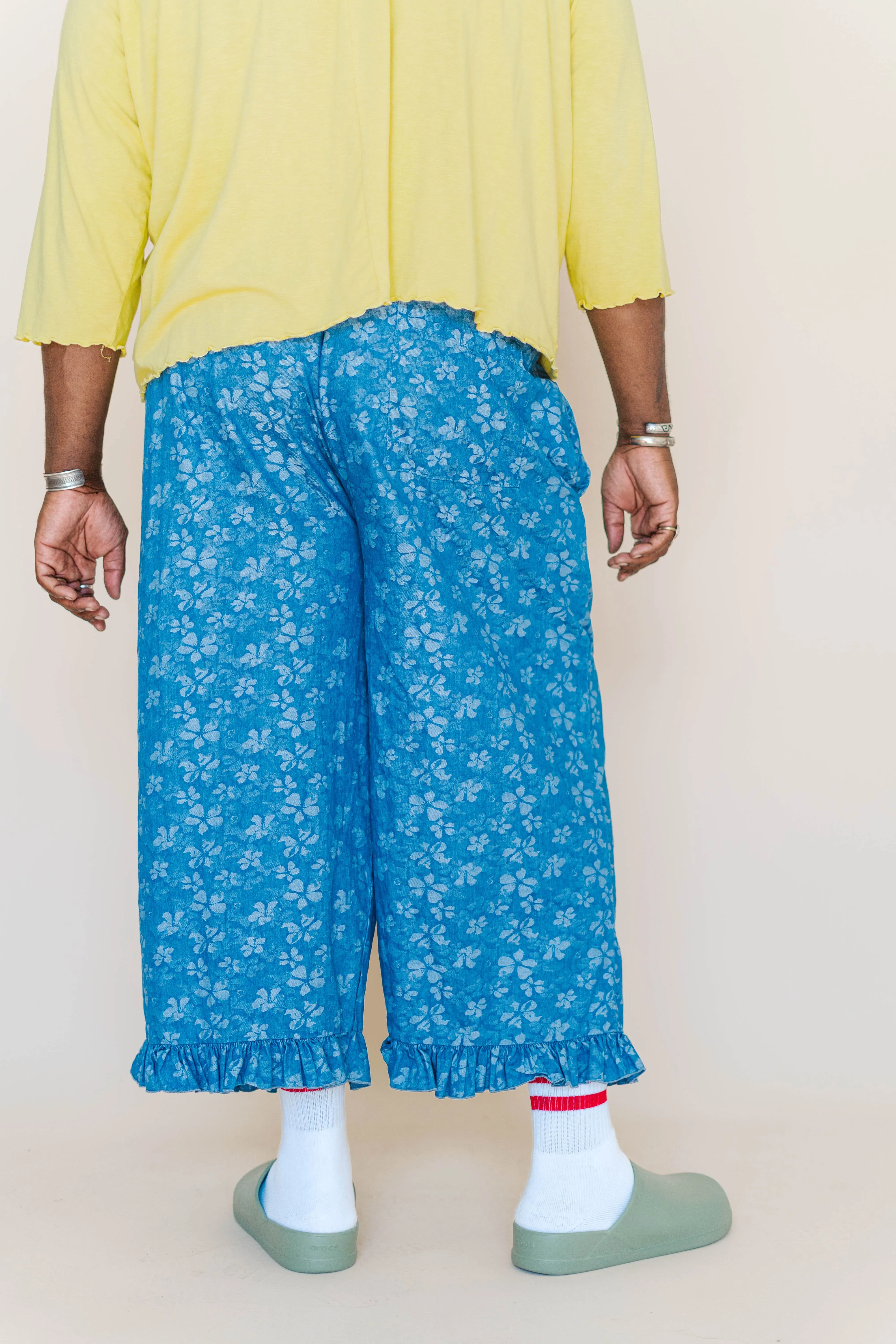 LIGHT FLORAL CHAMBRAY RUFFLE PANT sold by Nettle Studios product image thumbnail 3
