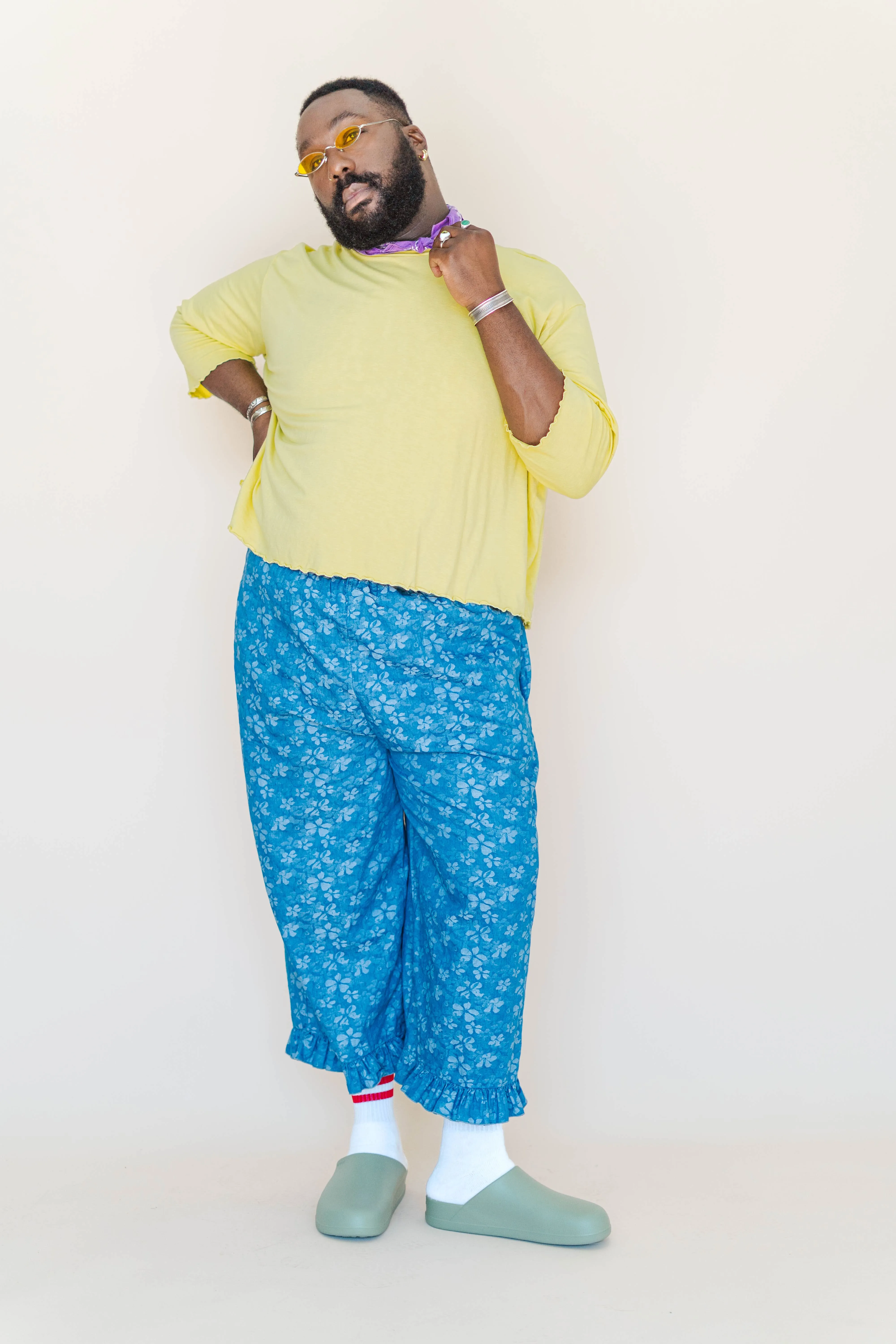 LIGHT FLORAL CHAMBRAY RUFFLE PANT sold by Nettle Studios product image thumbnail 4