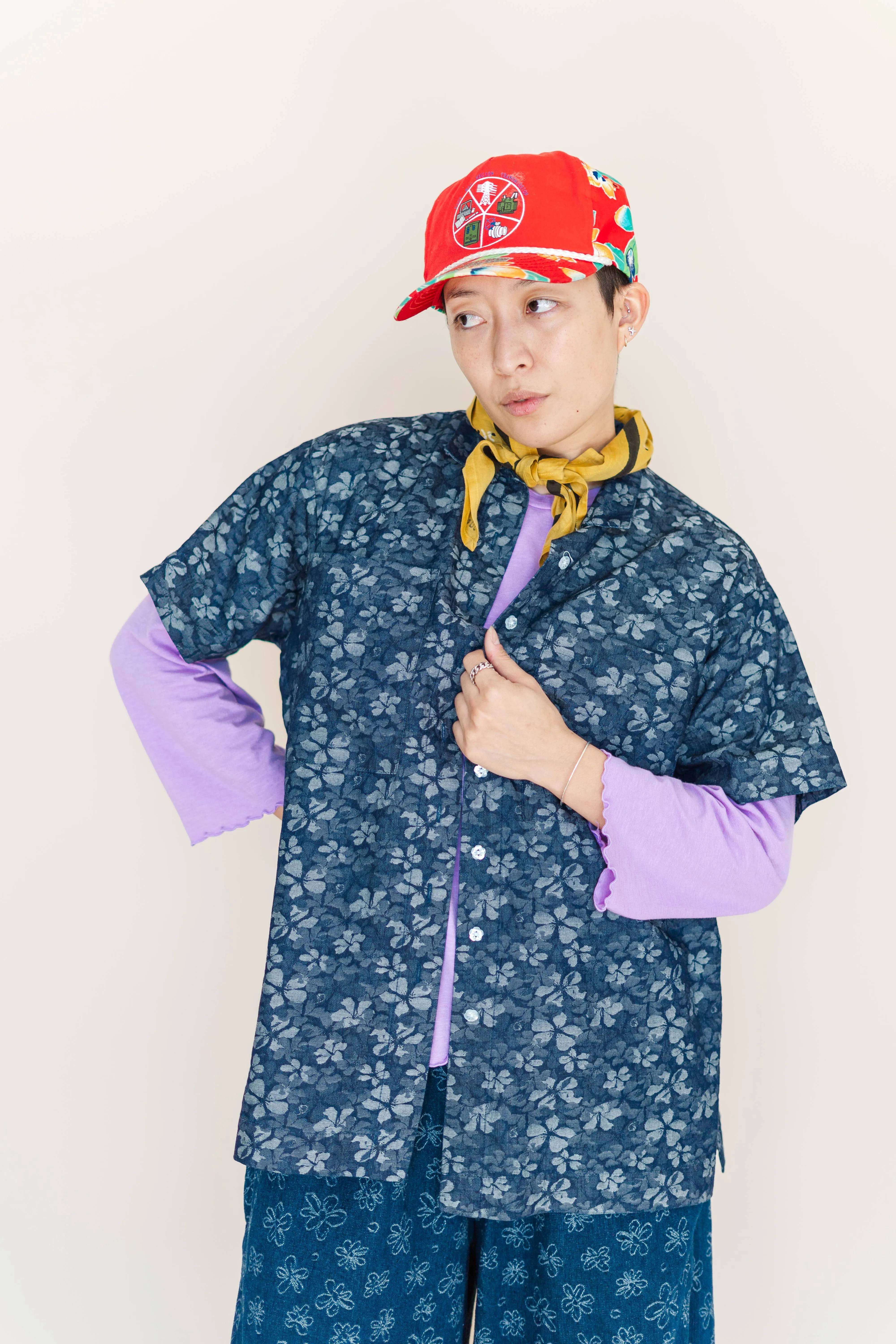 Dark Floral Chambray Boxy Collared Tunic sold by Nettle Studios product image thumbnail 4