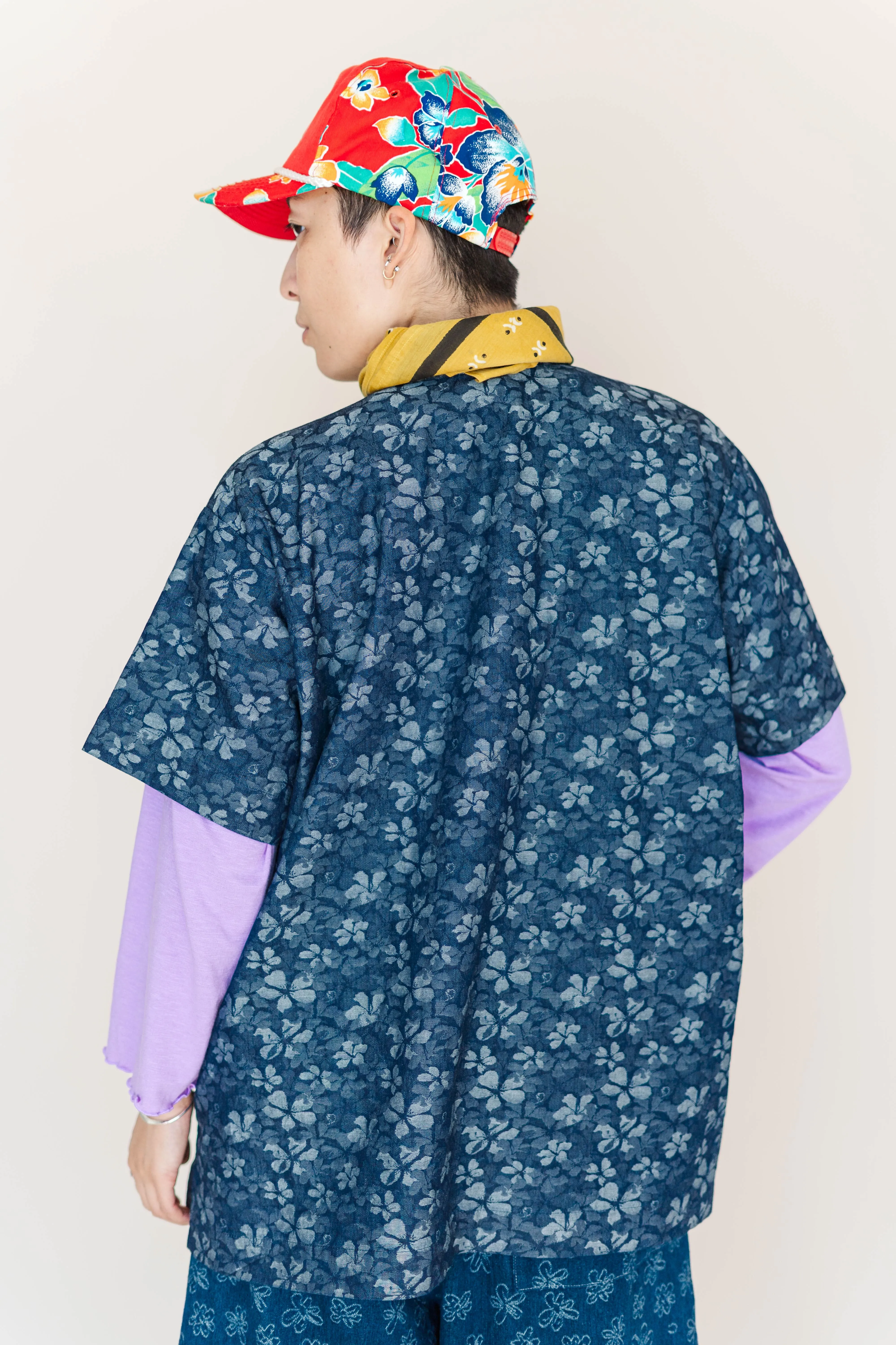 Dark Floral Chambray Boxy Collared Tunic sold by Nettle Studios product image thumbnail 5