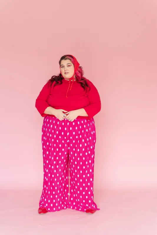 Pink Polka Dot Pleated Flare Pant made by Nettle Studios