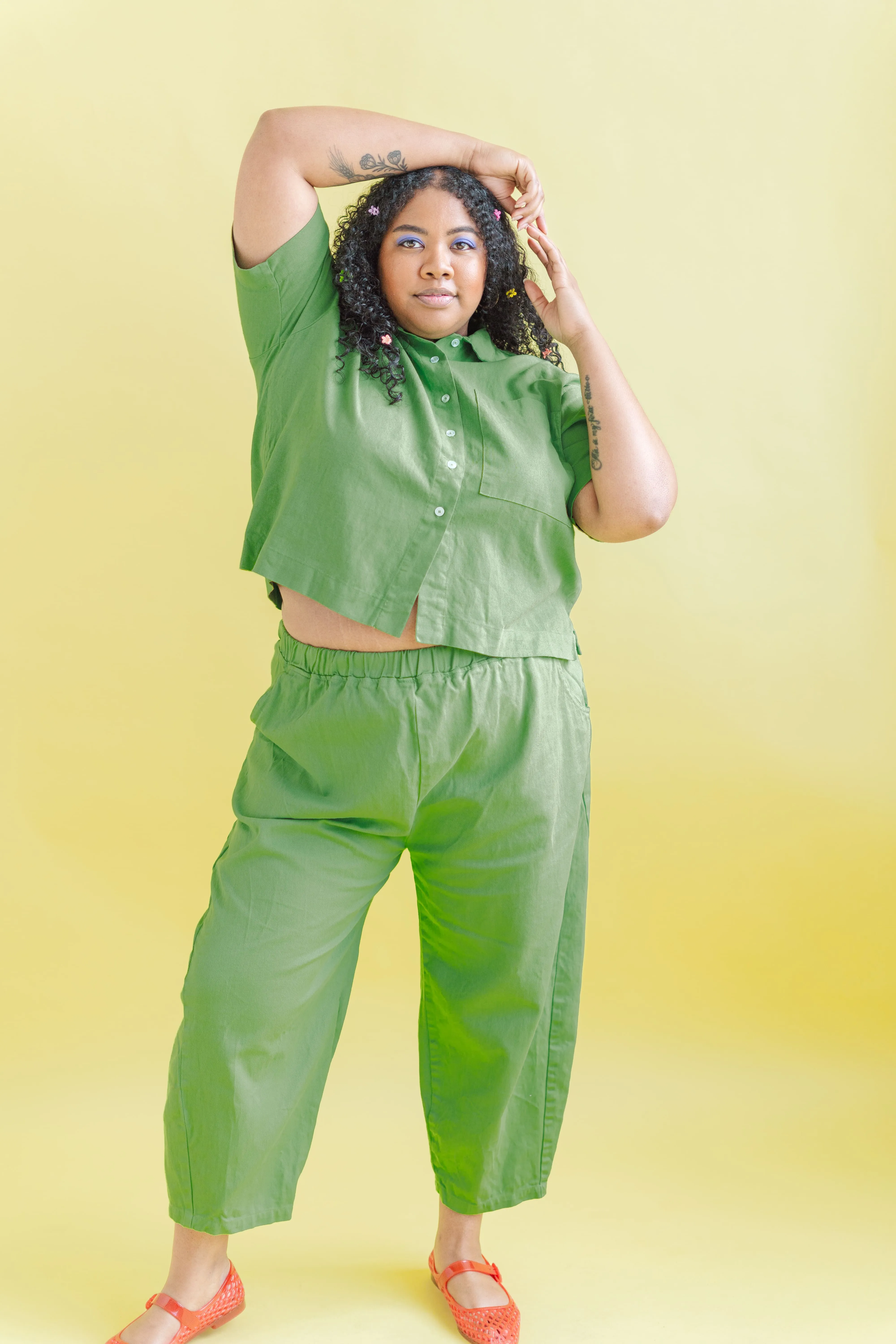 ACID GREEN LINEN BOXY COLLARED TOP sold by Nettle Studios product image thumbnail 5